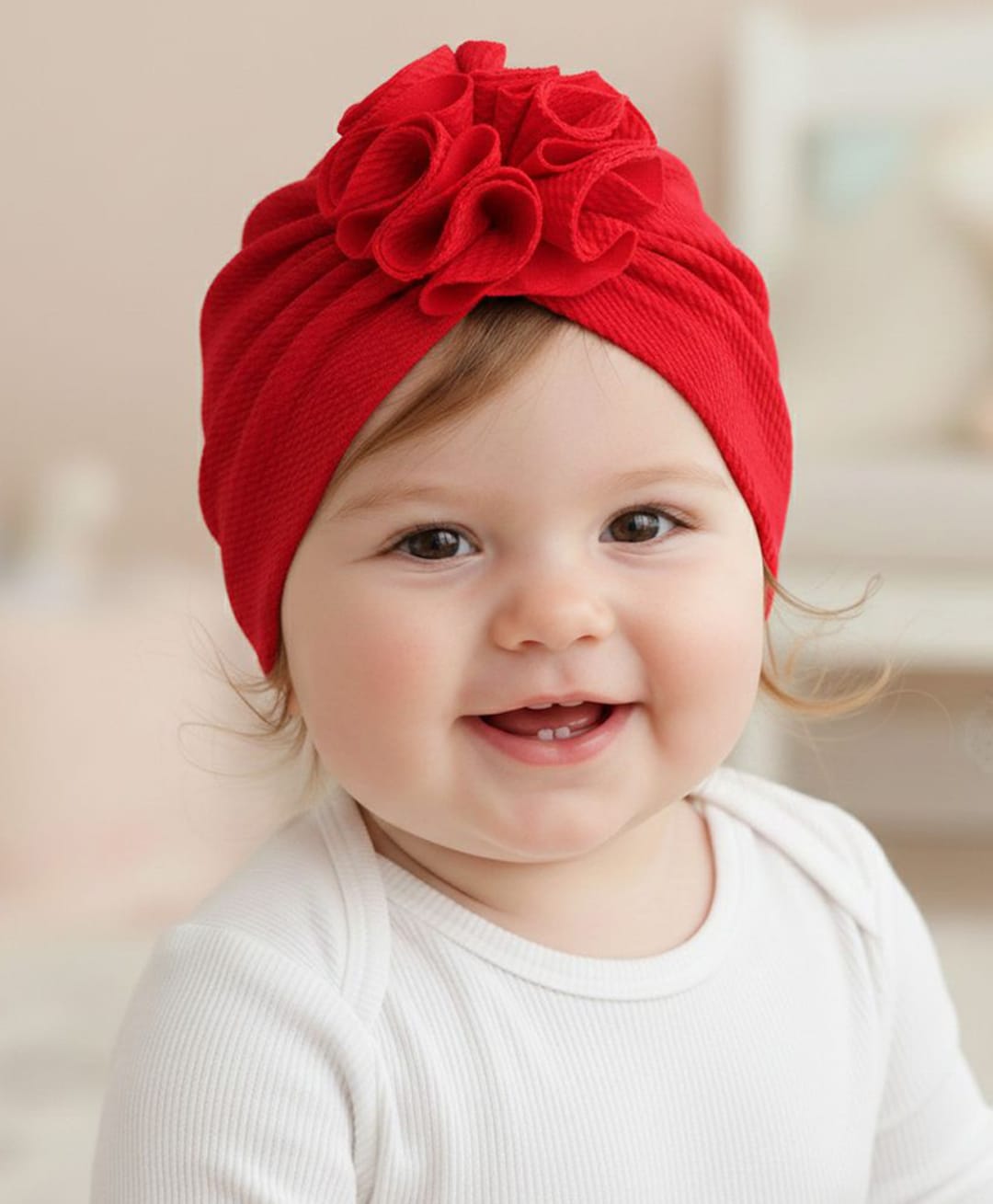 Polka Tots Cotton Solid Flower Cap - Red-picture-10