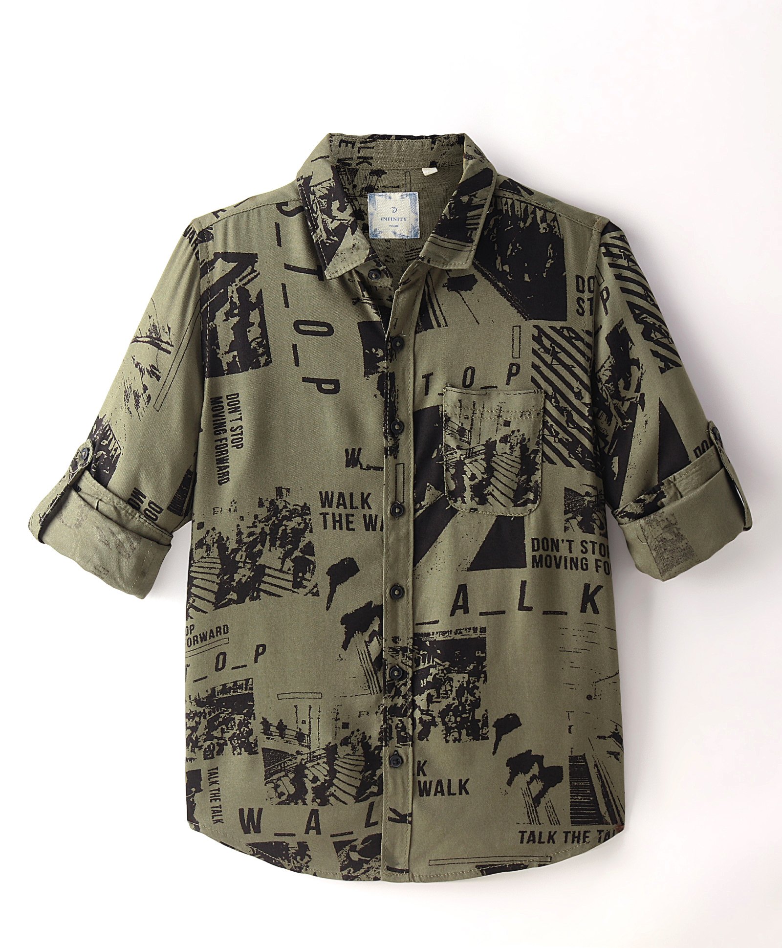 INFINITY Cotton Full Sleeves Abstract Printed Shirt - Olive Green-picture-24