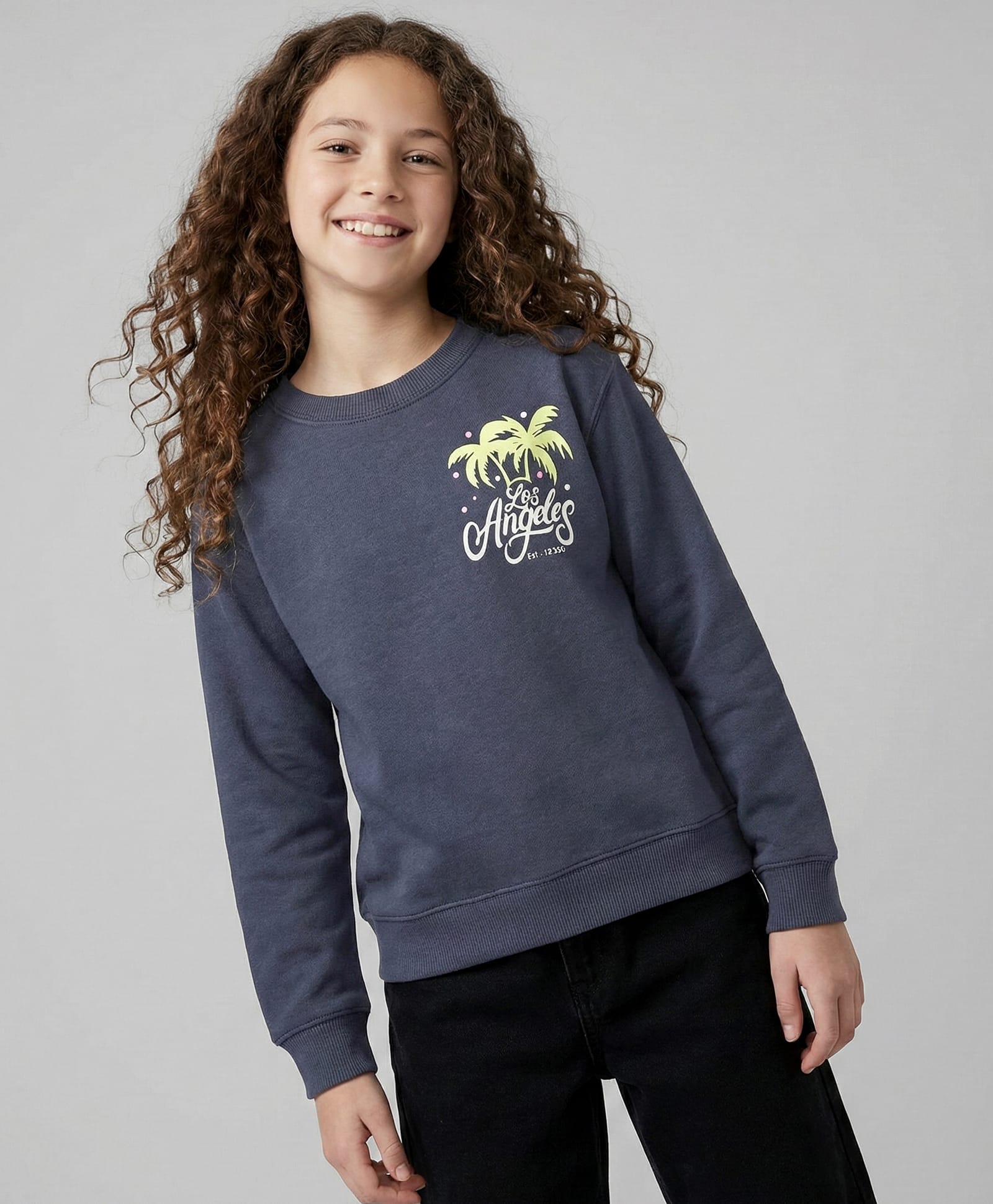 Doreme Fleece Knit Full Drop Shoulder Sleeves Sweatshirt With Text Print - Navy Blue-image-36