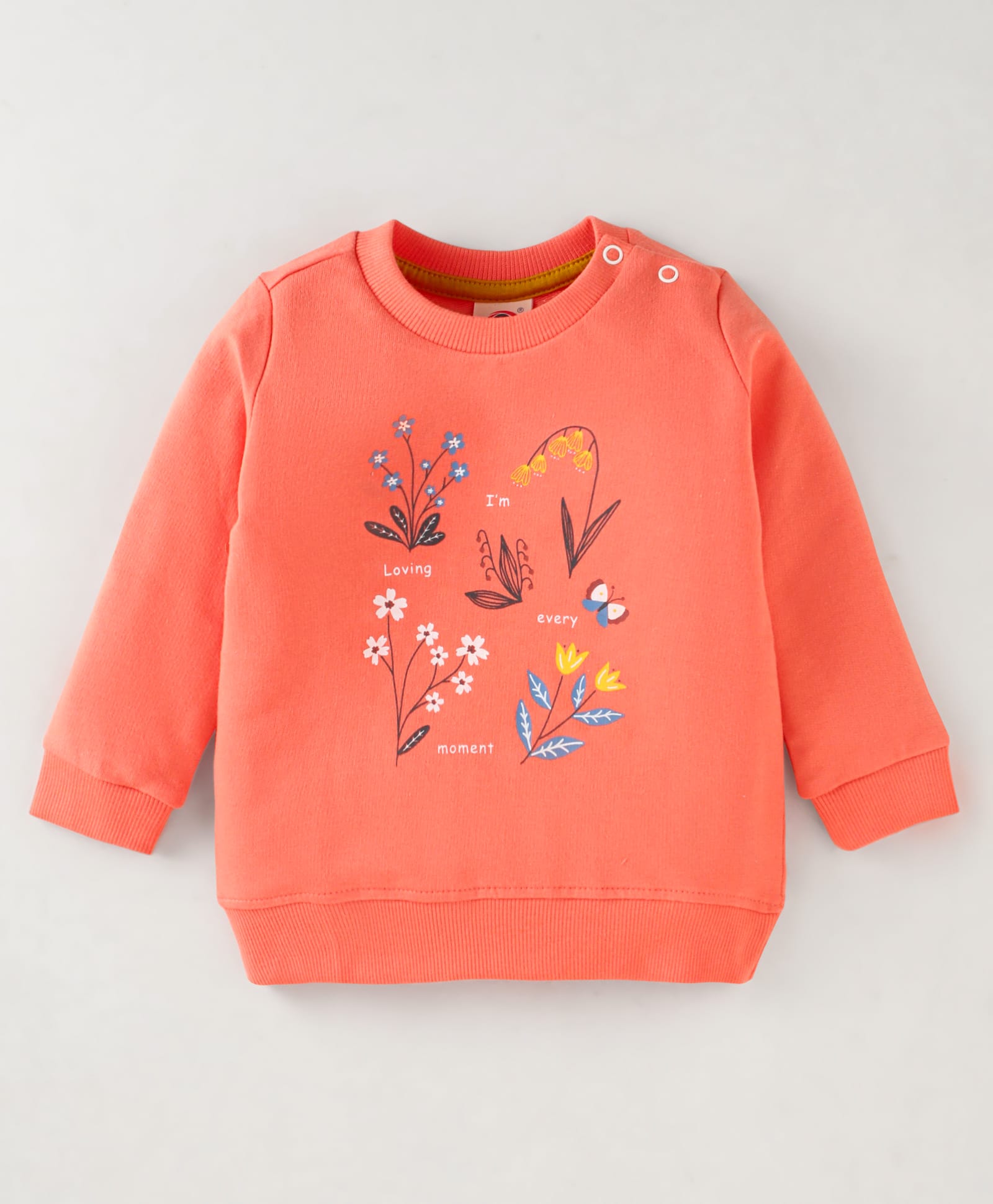 Zero Cotton Knit Full Sleeves Text & Floral Print T-Shirt - Orange-picture-35