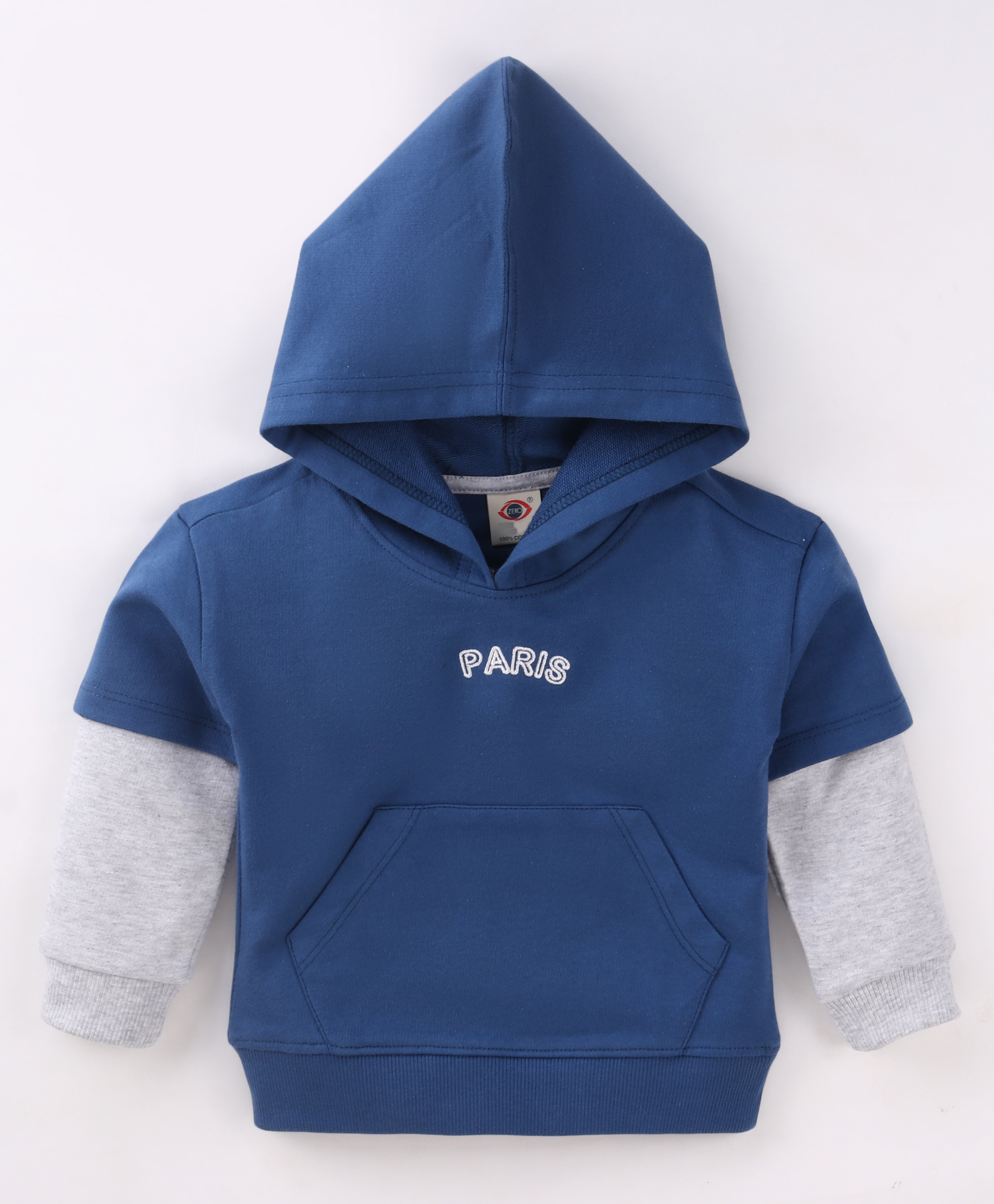Zero Cotton Knit Full Doctor Sleeves Hooded Sweatshirt with Text Print & Kangaroo Pockets - Teal Blue-picture-18