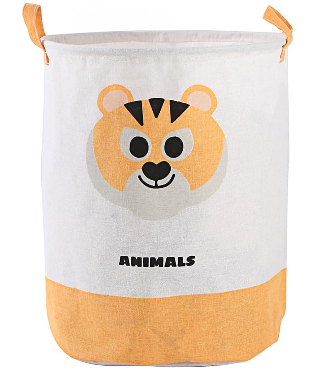 House of Quirk Round Laundry Basket Cute Cartoon Kids Nursery Hamper Boys Toy Storage Organizer Baby Laundry Hamper Nursery Bin Box Room Decoration-Tiger-image-17
