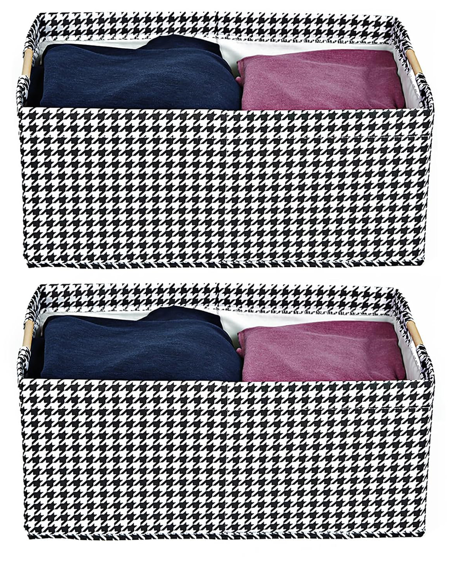 House of Quirk Store Wardrobe Organizer For Clothes With Bamboo Handle Foldable Storage Box Clothing Storage Boxes For Pants Shirt 2pcs-Black Houndstooth-image-42