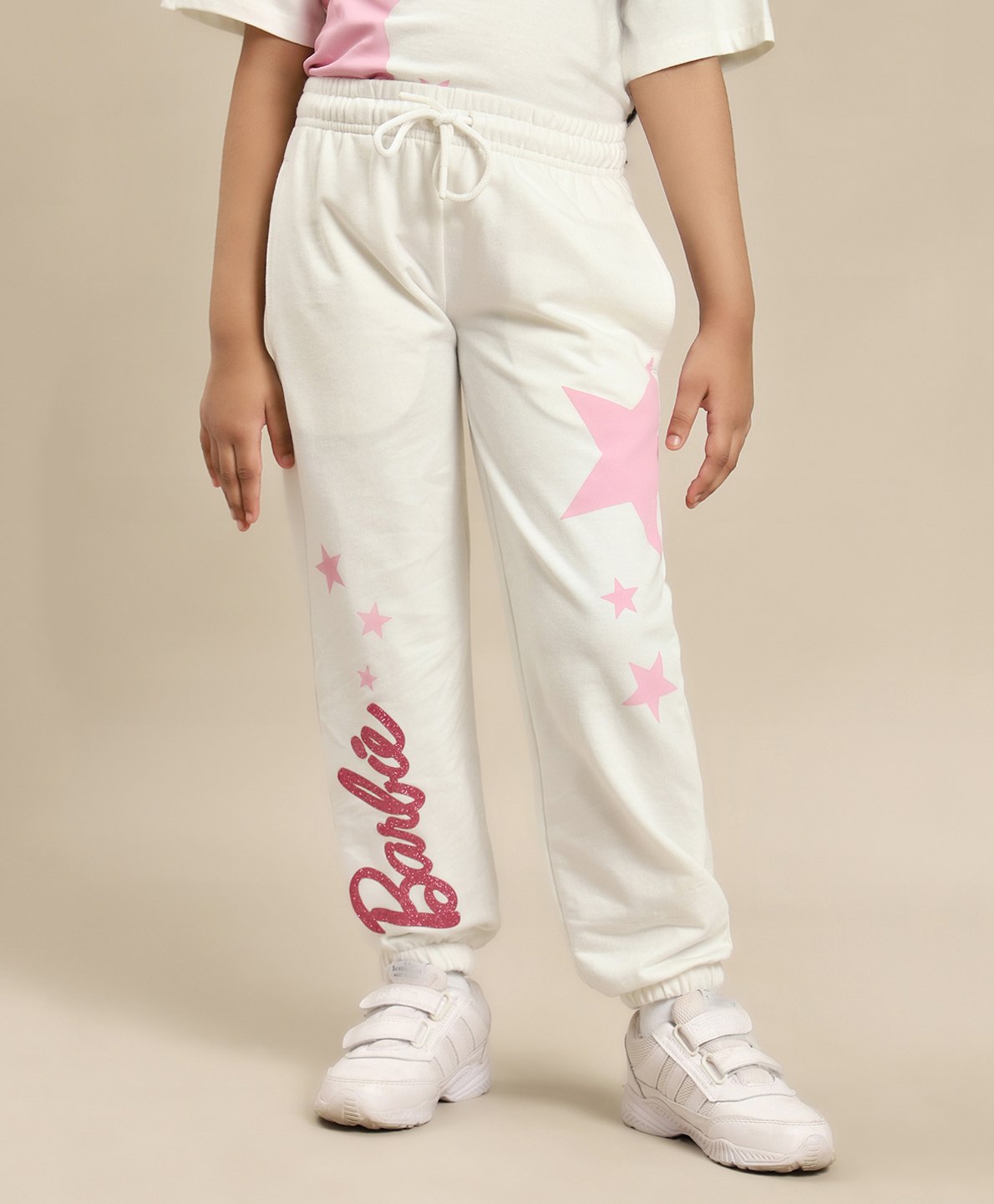 Kidsville Mettel Featuring Barbie Text Printed Joggers - Off White-image-30