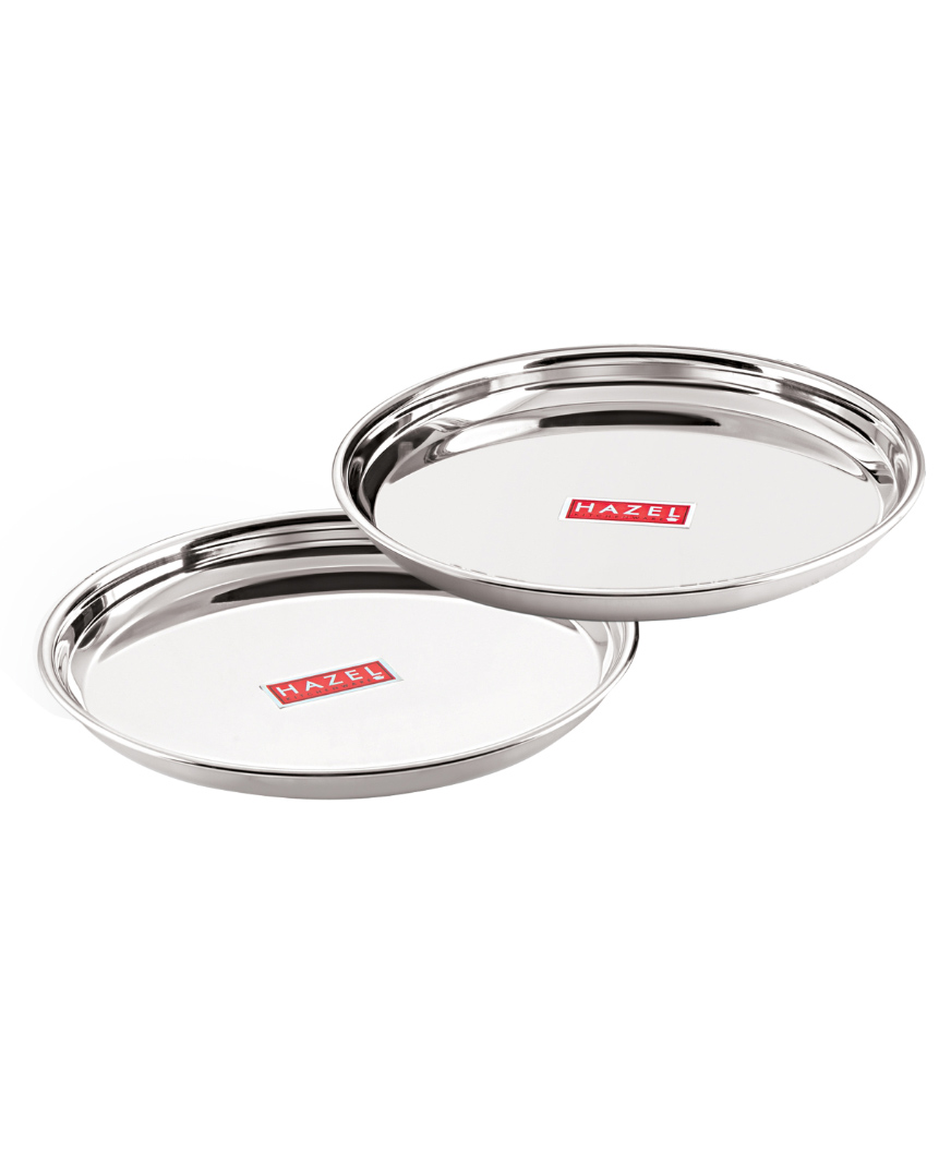 HAZEL Stainless Steel Dinner Lunch Plate Bhojan Thali, Small, 2 pcs Set-picture-26