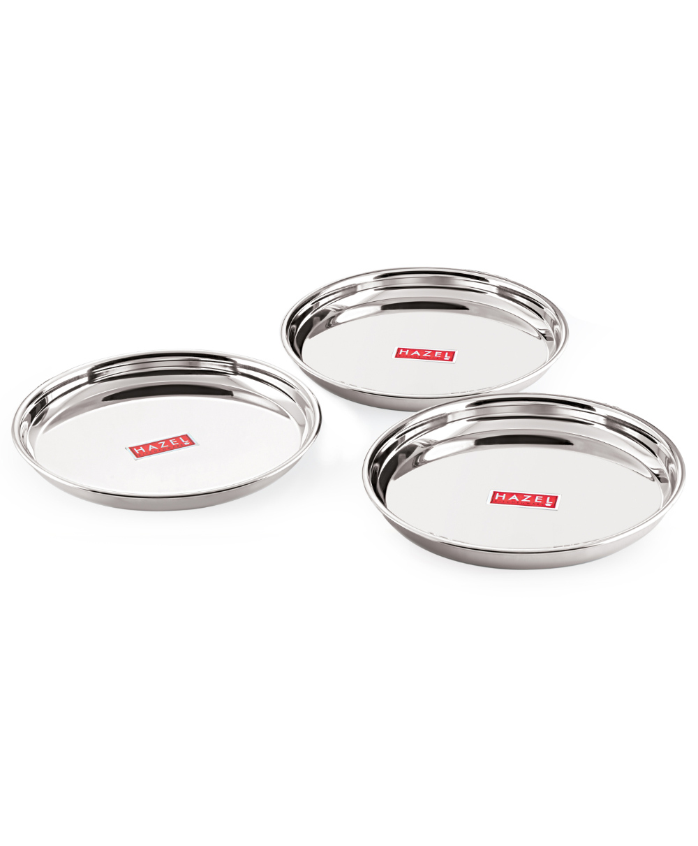HAZEL Stainless Steel Dinner Lunch Plate Bhojan Thali, Small, 3 pcs Set-picture-5