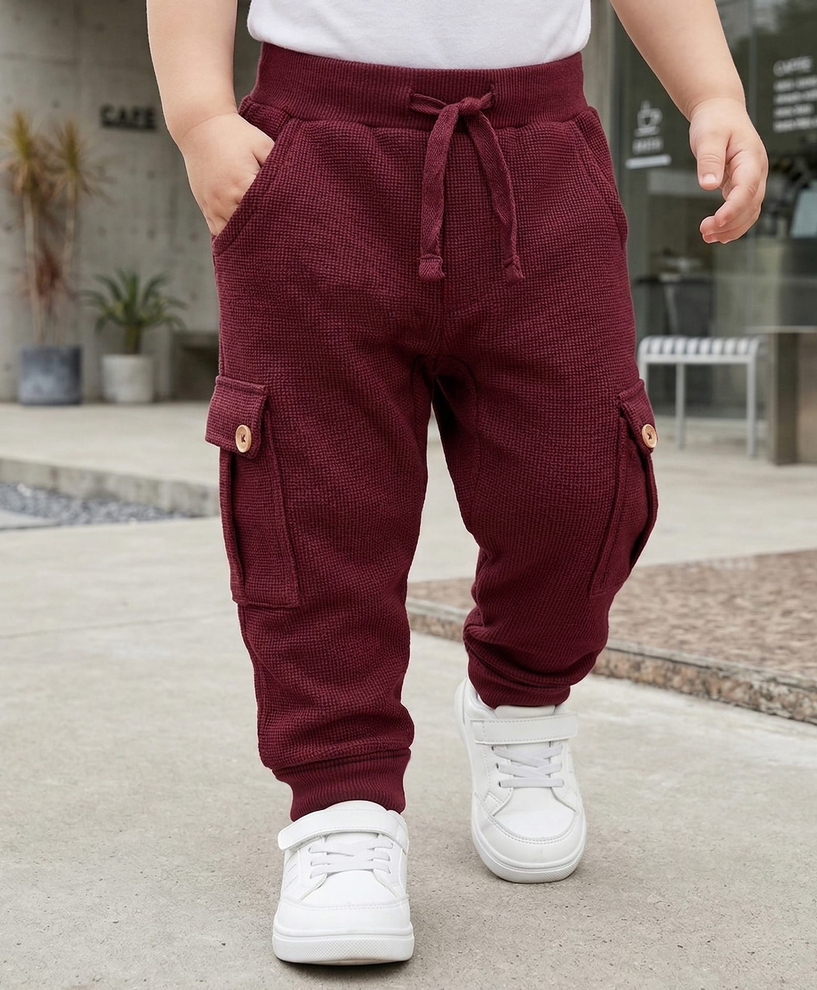 Babyoye Cotton Knit Eco Consious Full Length Solid Waffle Lounge Pants - Maroon-picture-28