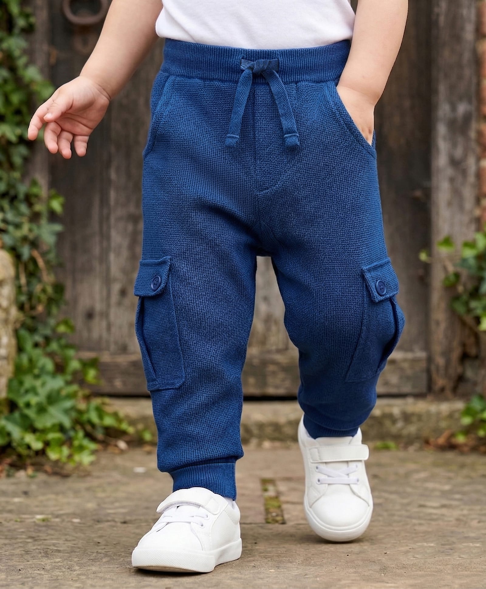 Babyoye Cotton Knit Eco Consious Full Length Solid Waffle Lounge Pants - Navy Blue-image-24
