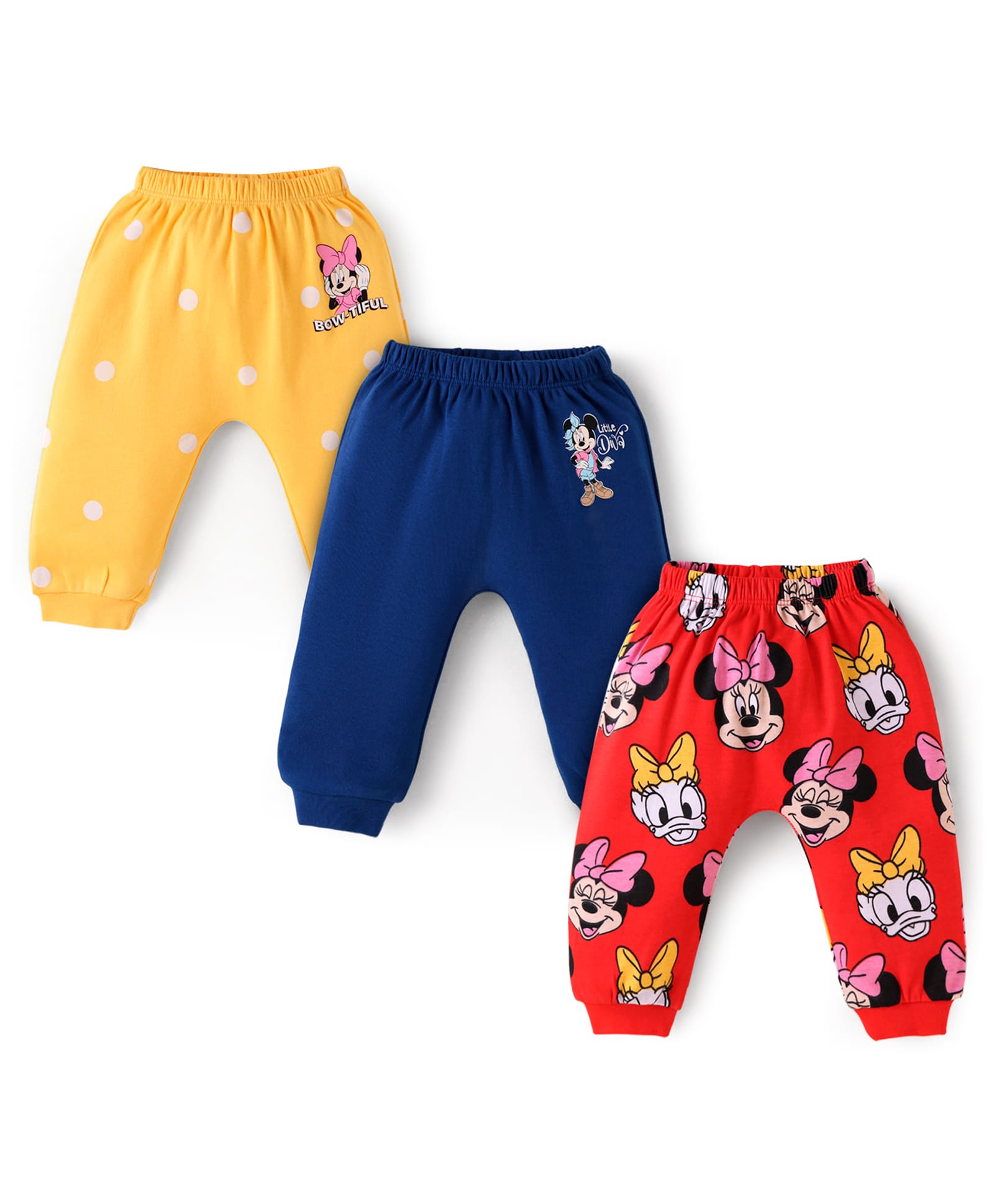 Babyhug Disney Interlock Knit Full Length Diaper Legging with Minnie Mouse Graphics Pack of 3 - Red Navy Blue & Red-picture-24