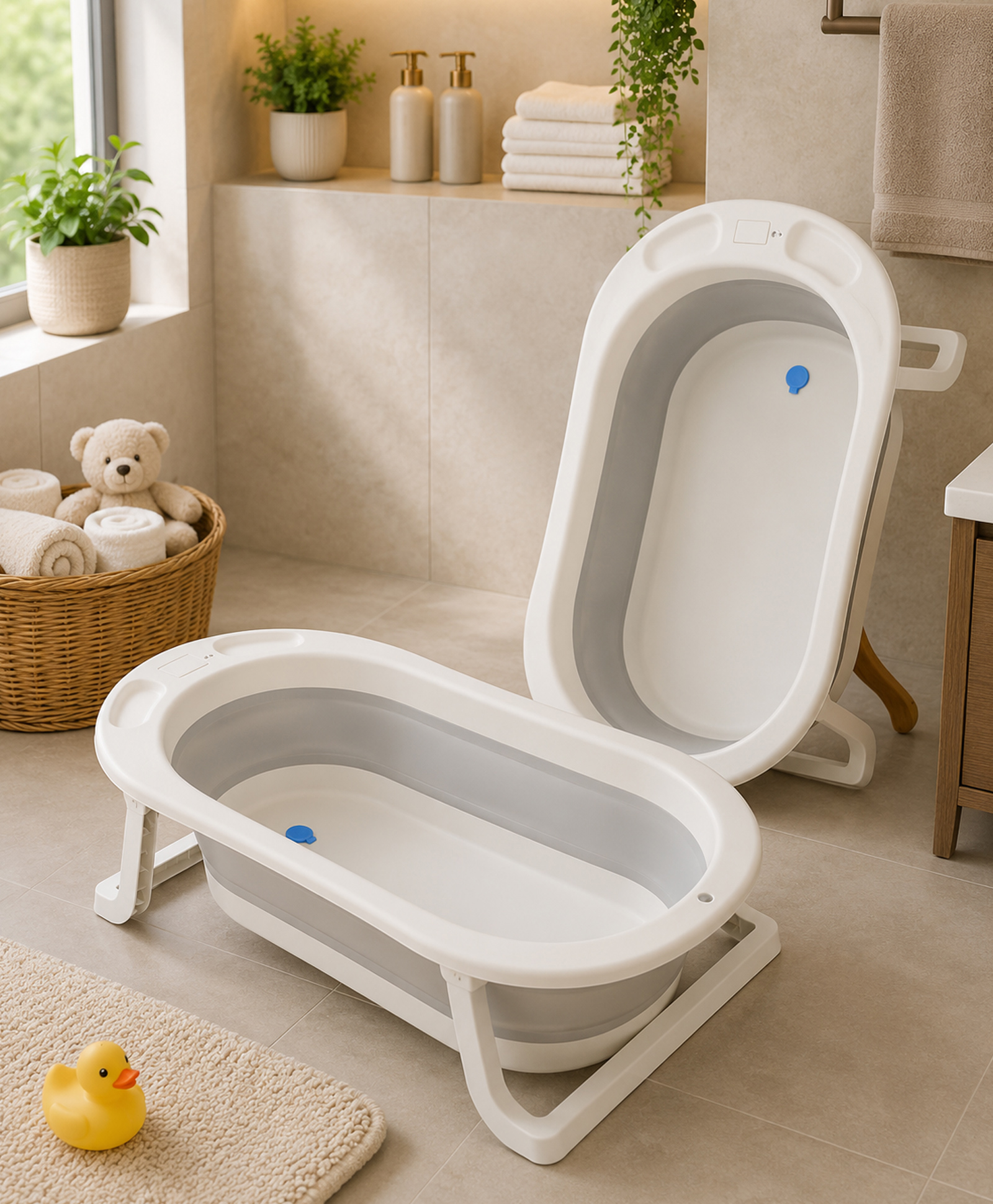 Babyhug Foldable Baby Bath Tub with Drain Plug - Grey| Compact Fold and Travel Friendly| Non-slip Base| Smooth Rounded Edges-image-40