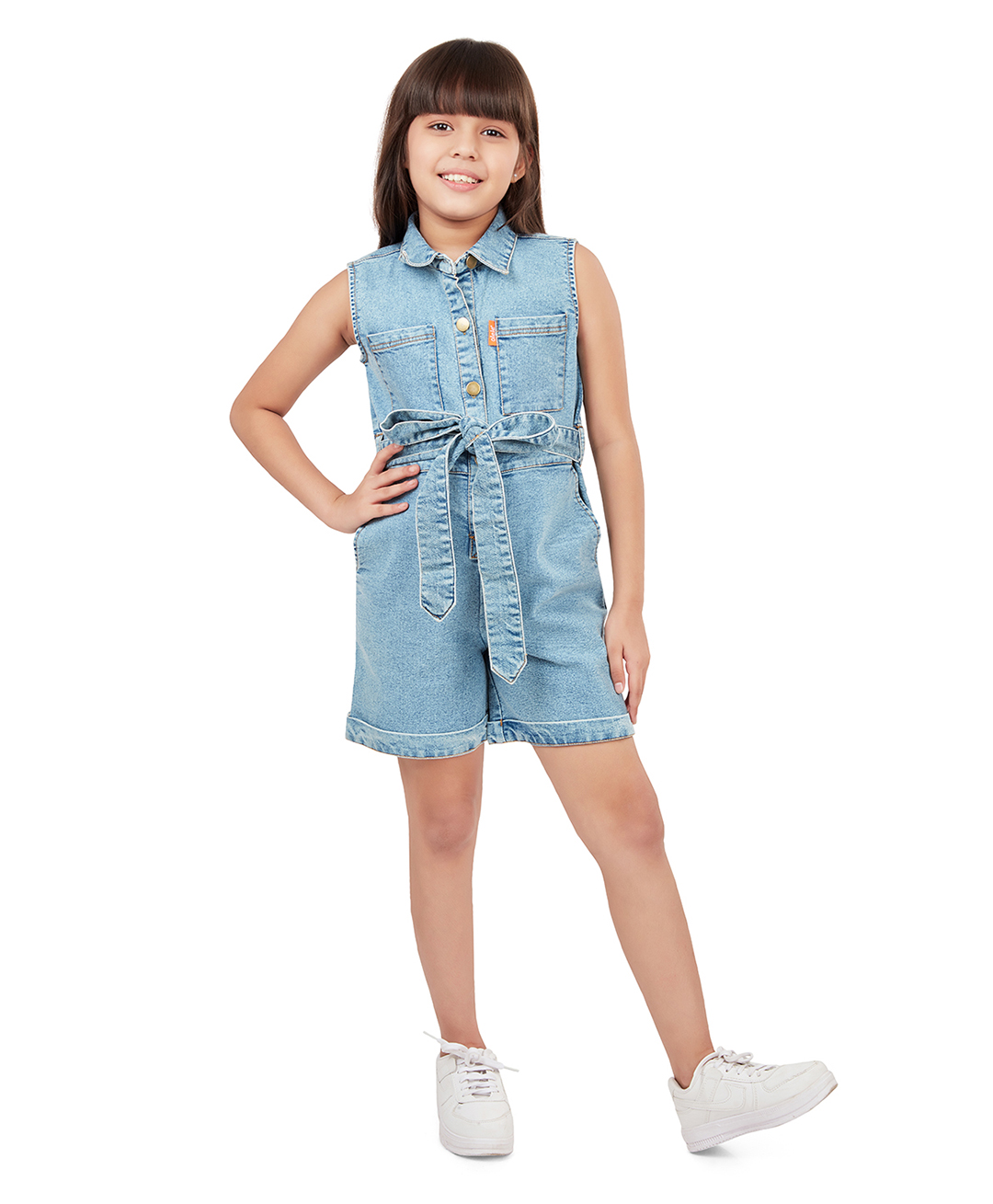 Olele Cotton Denim Sleeveless Solid Jumpsuit - Indigo Blue-image-18