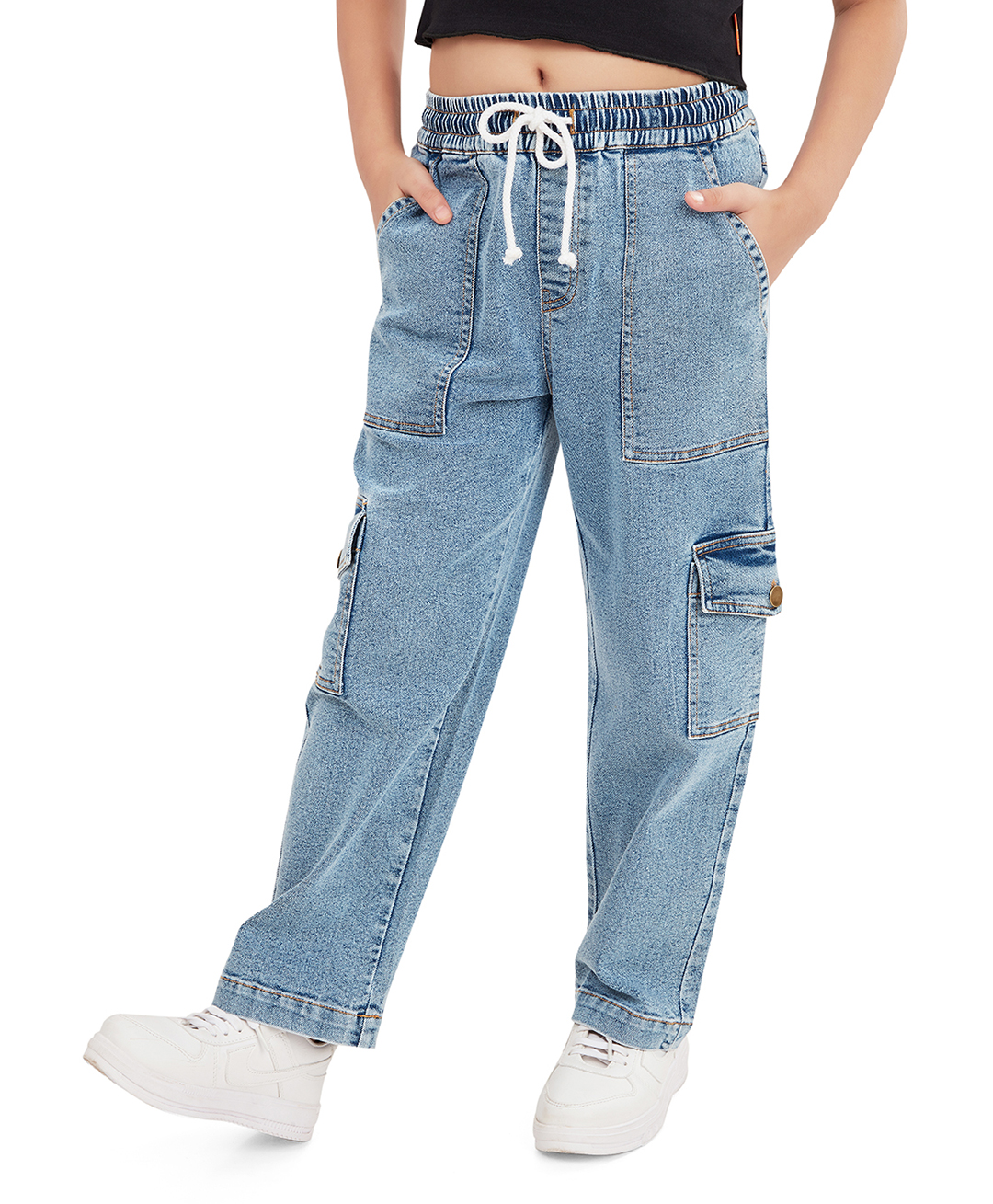 Olele Cotton Denim Solid Jeans - Blue-image-25