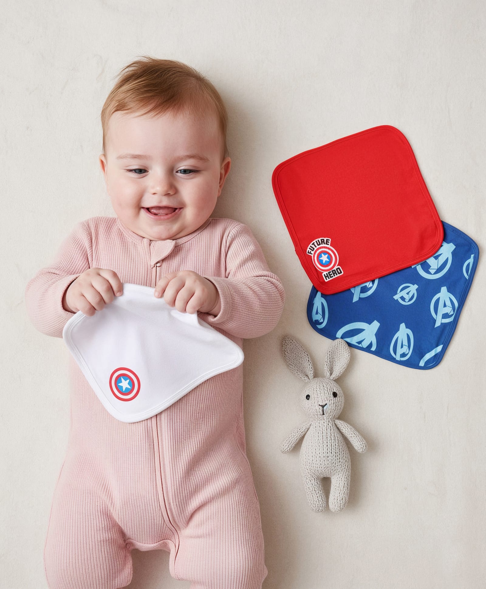 Babyhug Marvel Interlock Knit Hand & Face Towels With Avengers Marvel Graphics L 28 x B 28 cm Pack of 3 - Red Blue & White-image-28