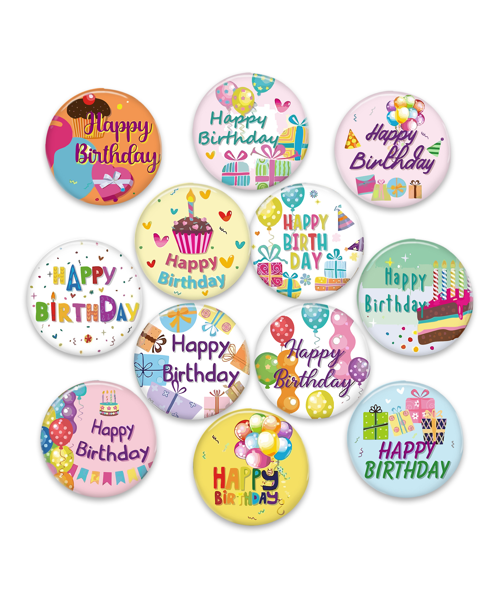 Zyozi MultiColor Happy Birthday Badge, Happy Birthday Pin Badge for Kids (PACK OF 12)