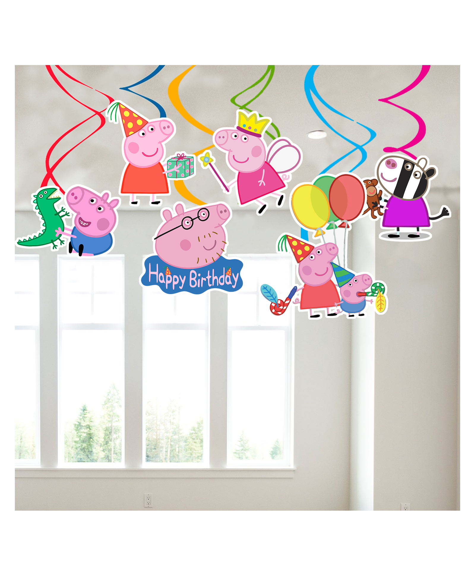Zyozi Peppa Pig Theme Swirls Hanging, Peppa Pig Swirls for Decoration - Pig Swirls for Decoration Multicolor - 6 Pcs