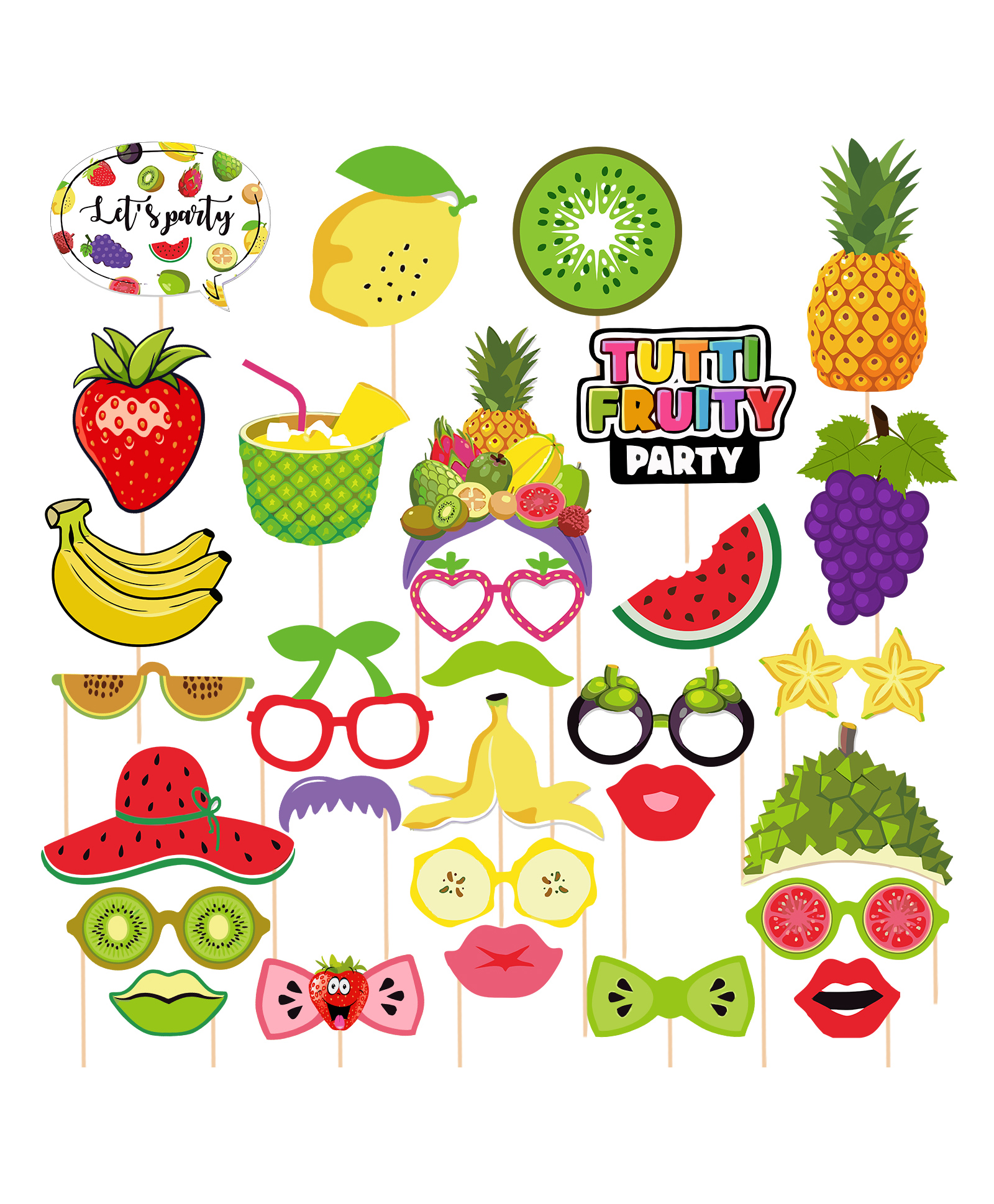 Zyozi 30 Pieces Frutti Photo Booth Props, Frutti Selfie Photo Booth Props-image-49