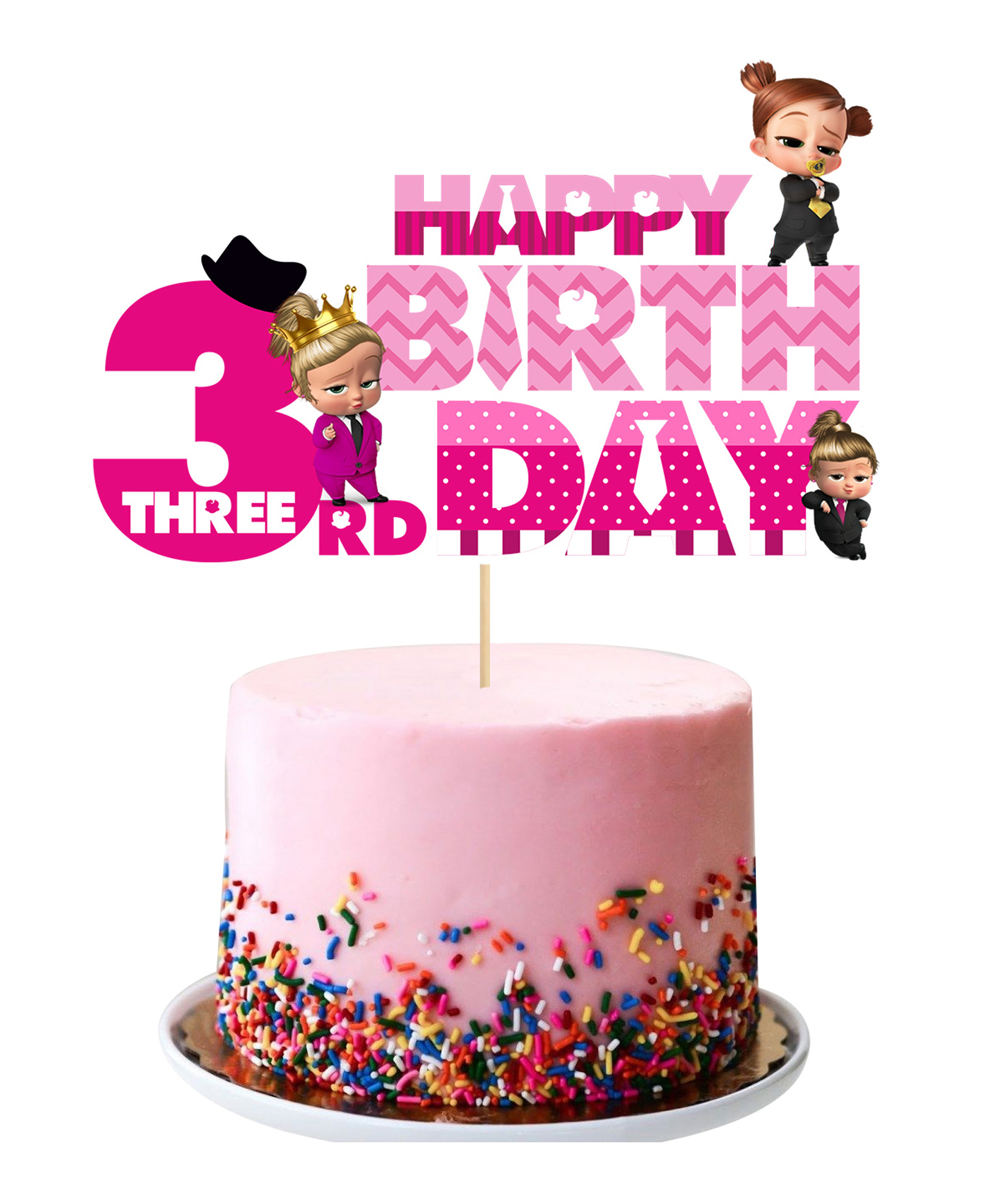 Zyozi Girl Boss Baby Theme Cake Topper, 3rd Birthday Cake Topper, Three Year Old Baby girl Happy Birthday Party Decoration-image-27