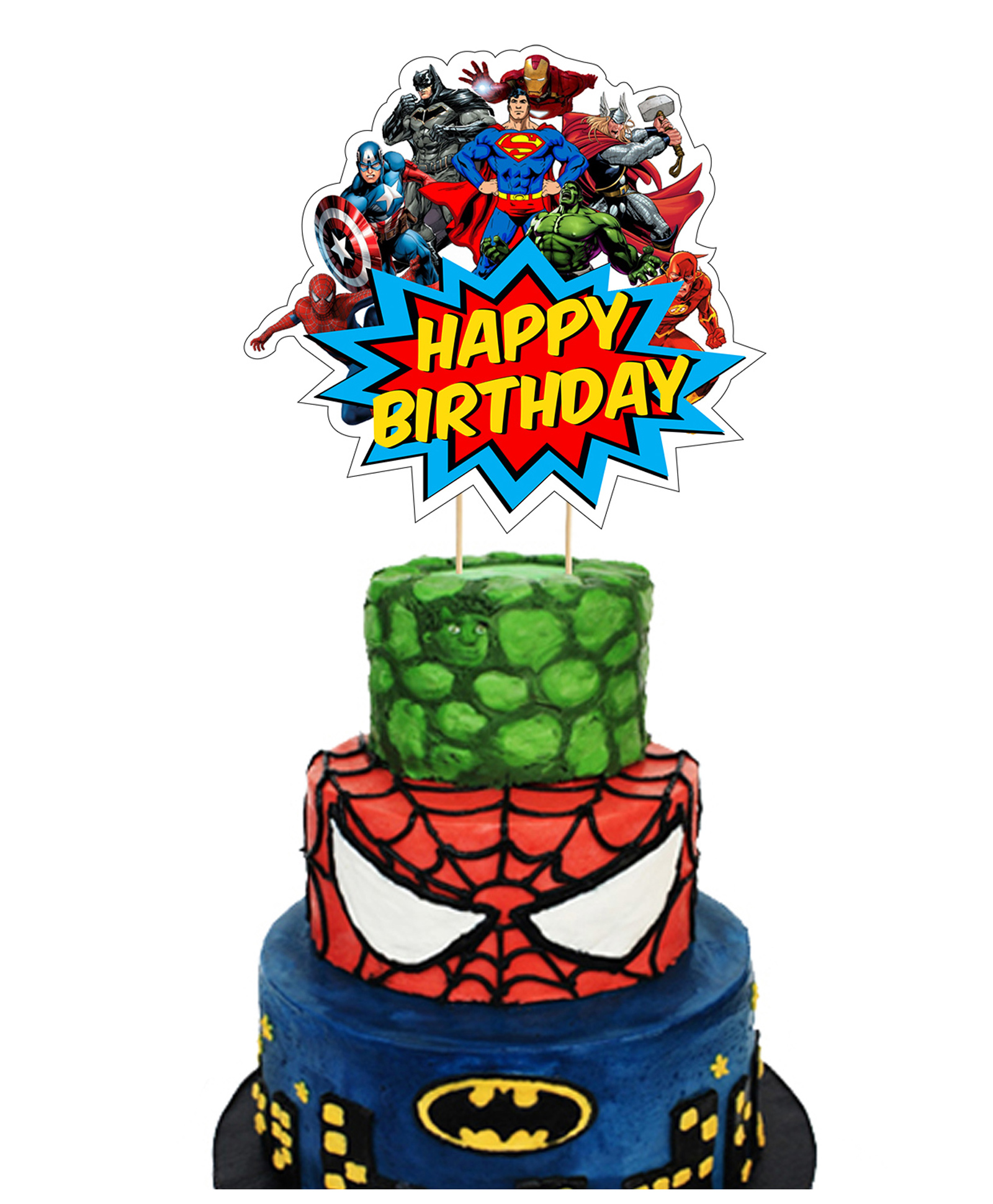 Zyozi Superhero Cake Topper, Birthday Cake Topper For Party Decorations - MultiColor