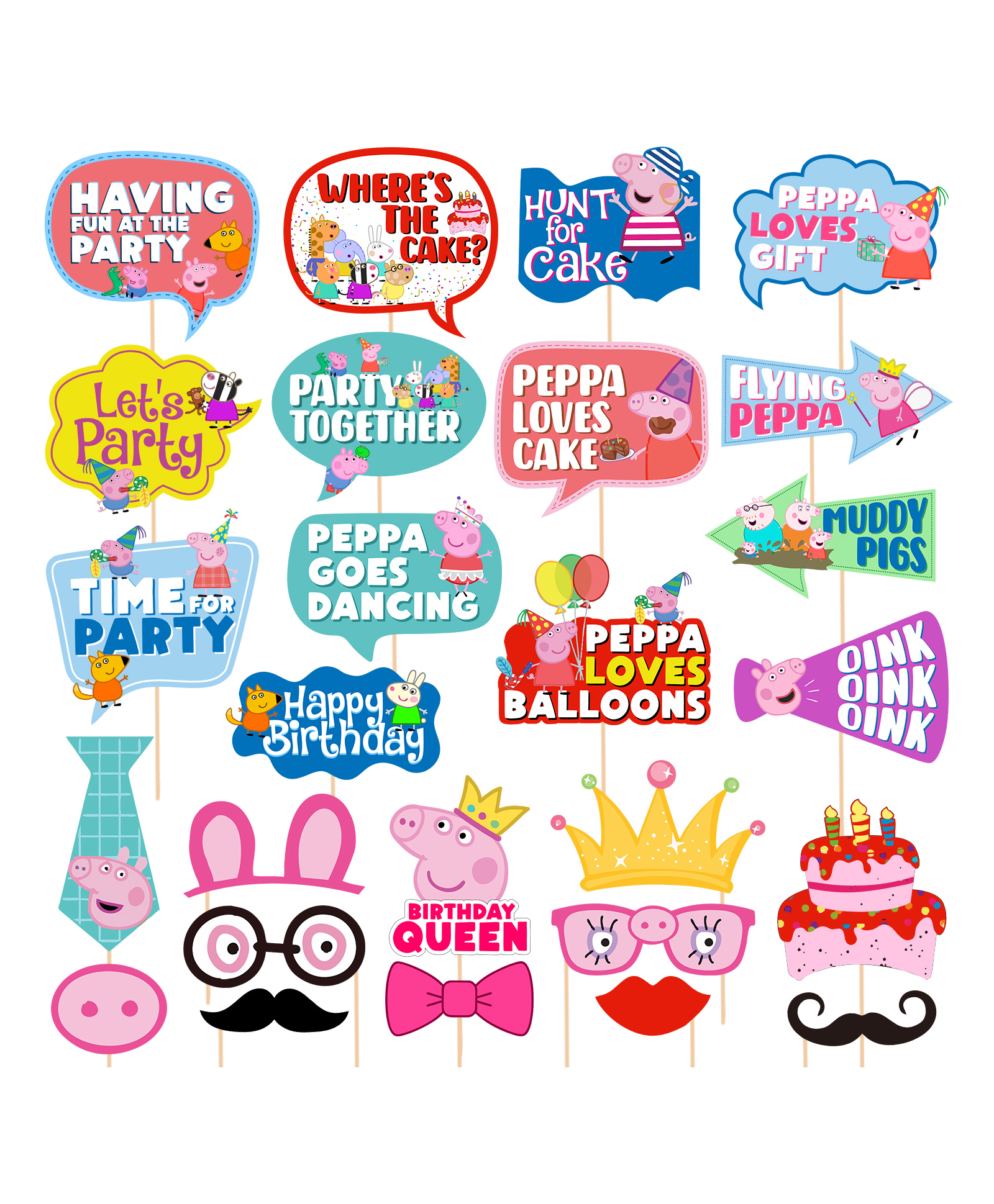Zyozi Peppa Pig Theme Birthday Party Props, Peppa Pig Birthday Props MultiColor - Pack Of 26-picture-11