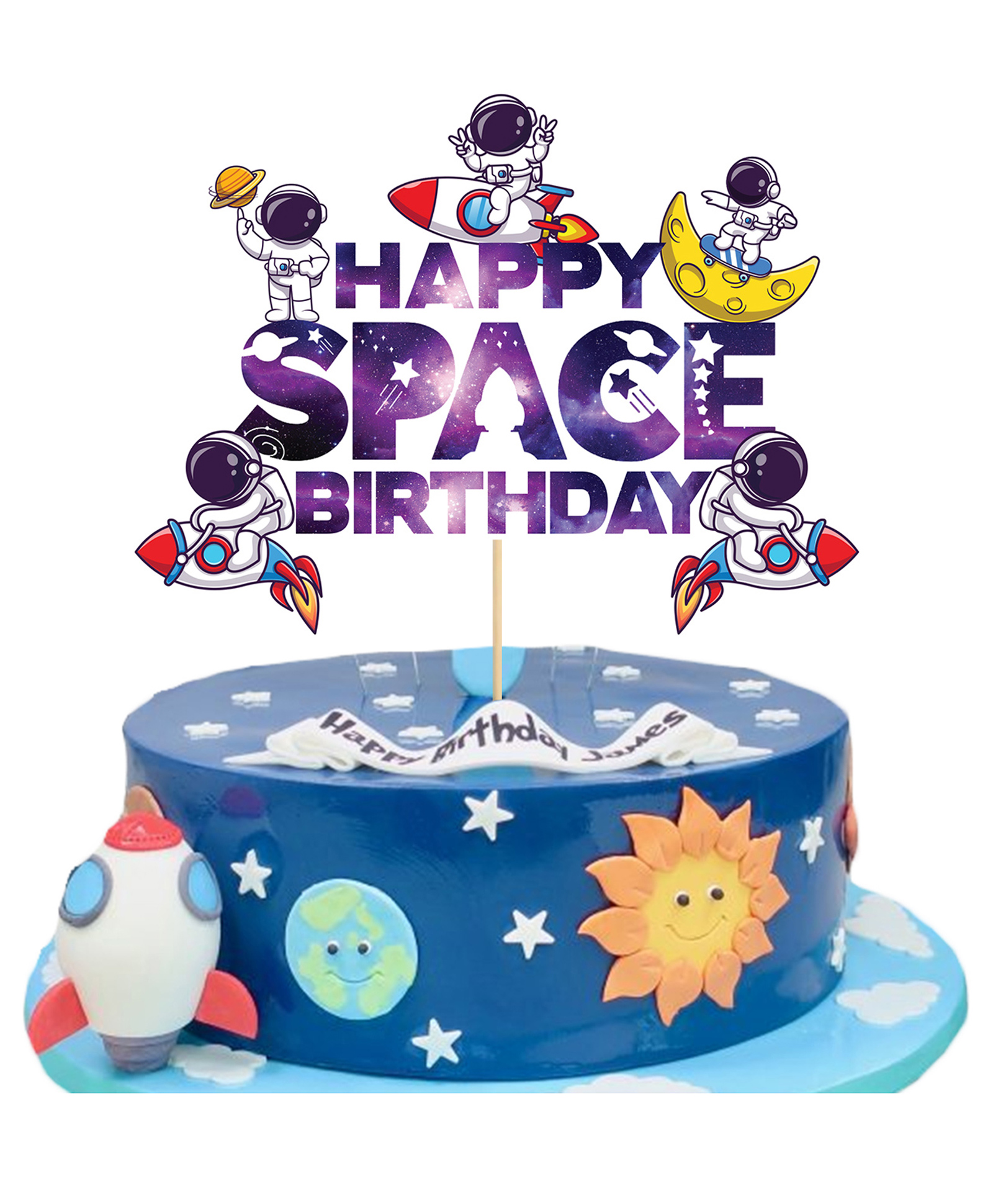ZYOZI Space Theme Cake Topper, Space Theme Birthday Cake Decoration - Purple-image-28