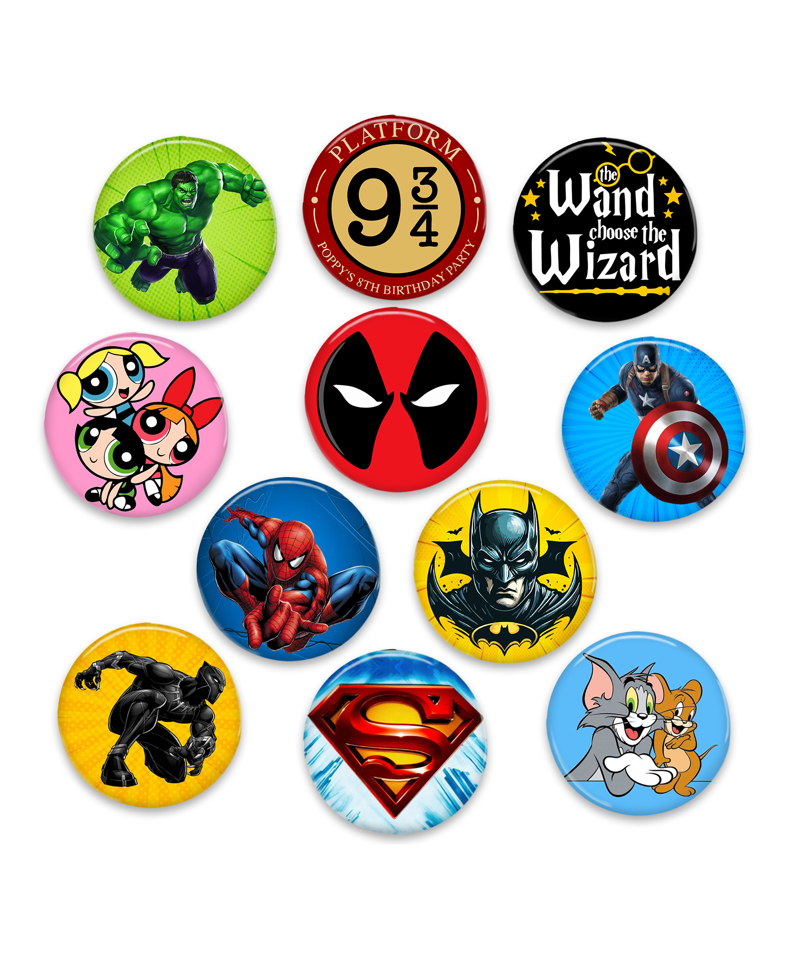 Zyozi Multicolour Cartoon Theme Birthday Badges  Tinplate Pin Badge For Birthday - Pack Of 11