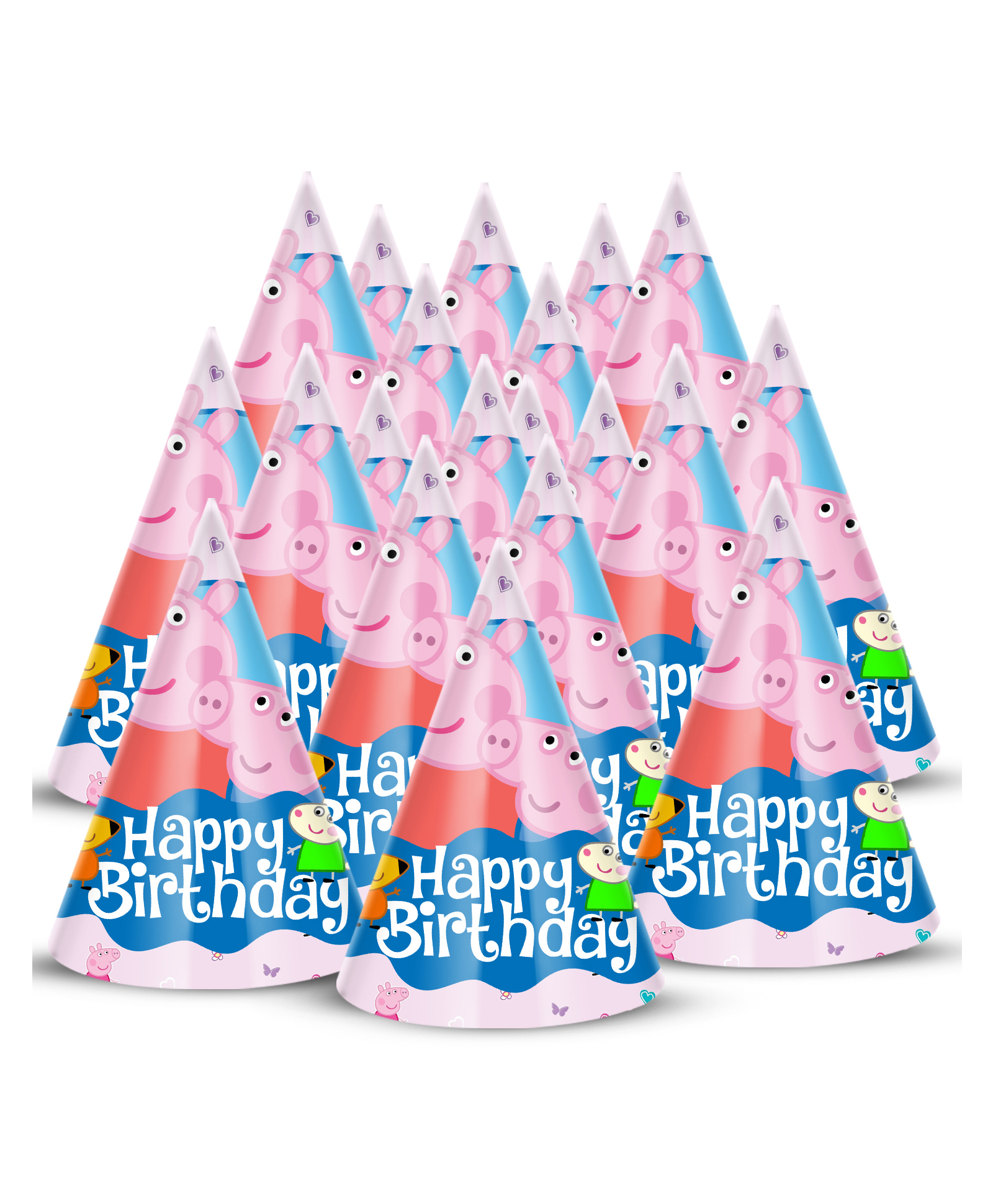 Zyozi Peppa Pig Theme Birthday Party Hats, Cone Party Hats for Kids Multicolor - Pack of 20
