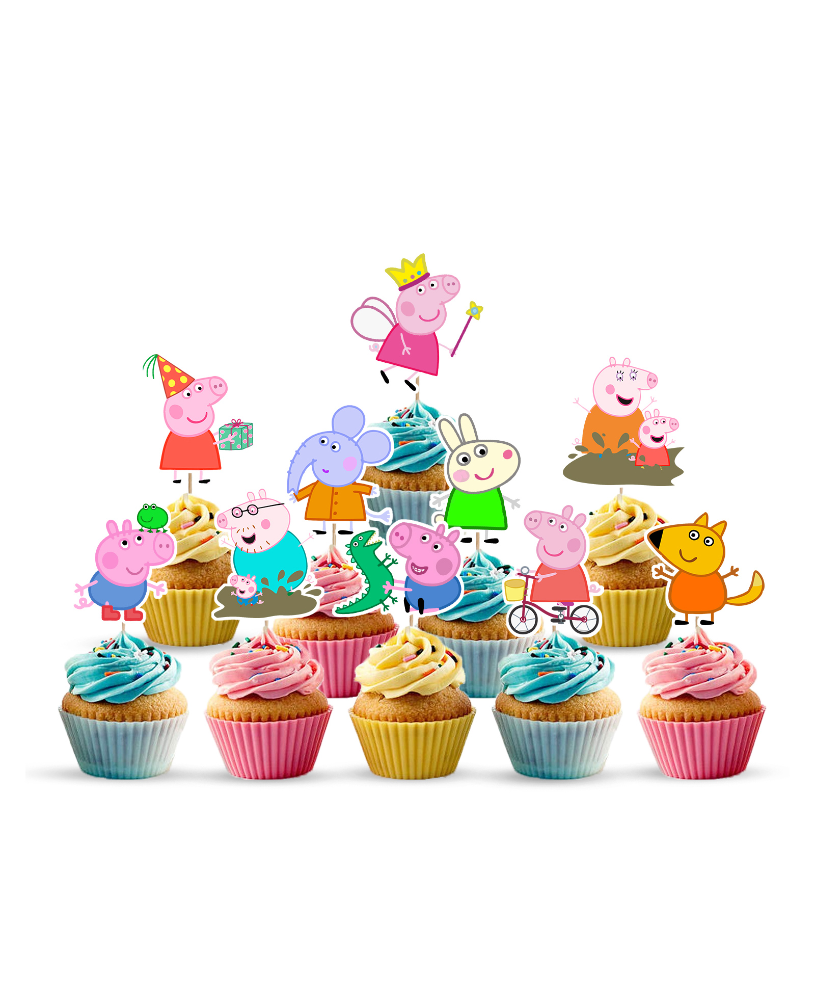 Zyozi Peppa Pig Cupcake Topper for Cartoon Theme Birthday Party Supplies MultiColor - Pack Of 10