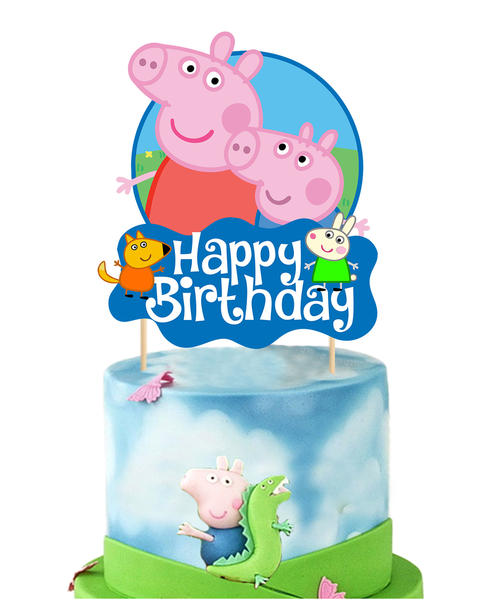 Zyozi Peppa Pig Theme Birthday Cake Topper, Kids Birthday Topper MultiColor-image-10