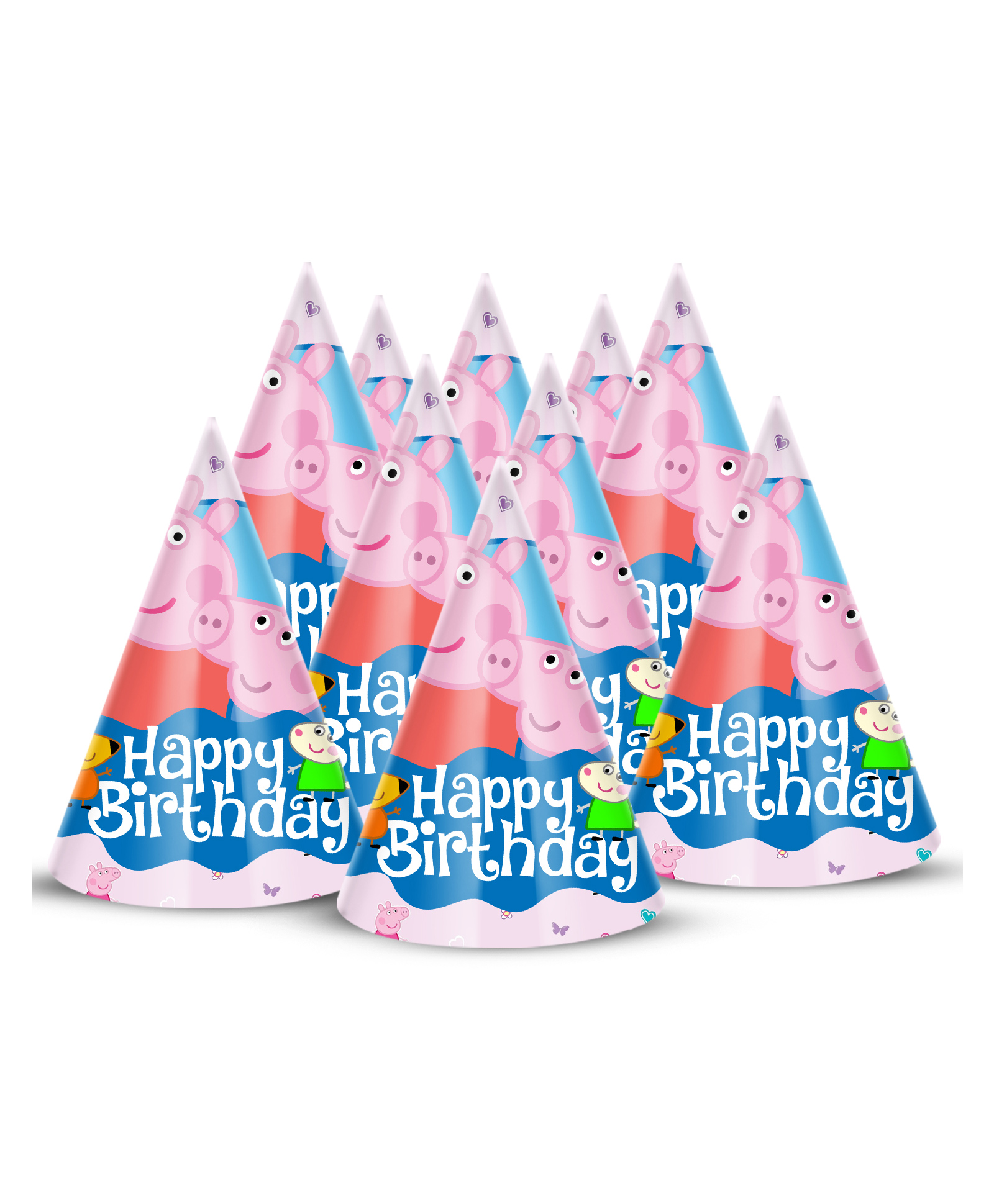 Zyozi Peppa Pig Theme Birthday Party Hats, Birthday Cone Party Hats for Kids Party MultiColor - Pack of 10-picture-3