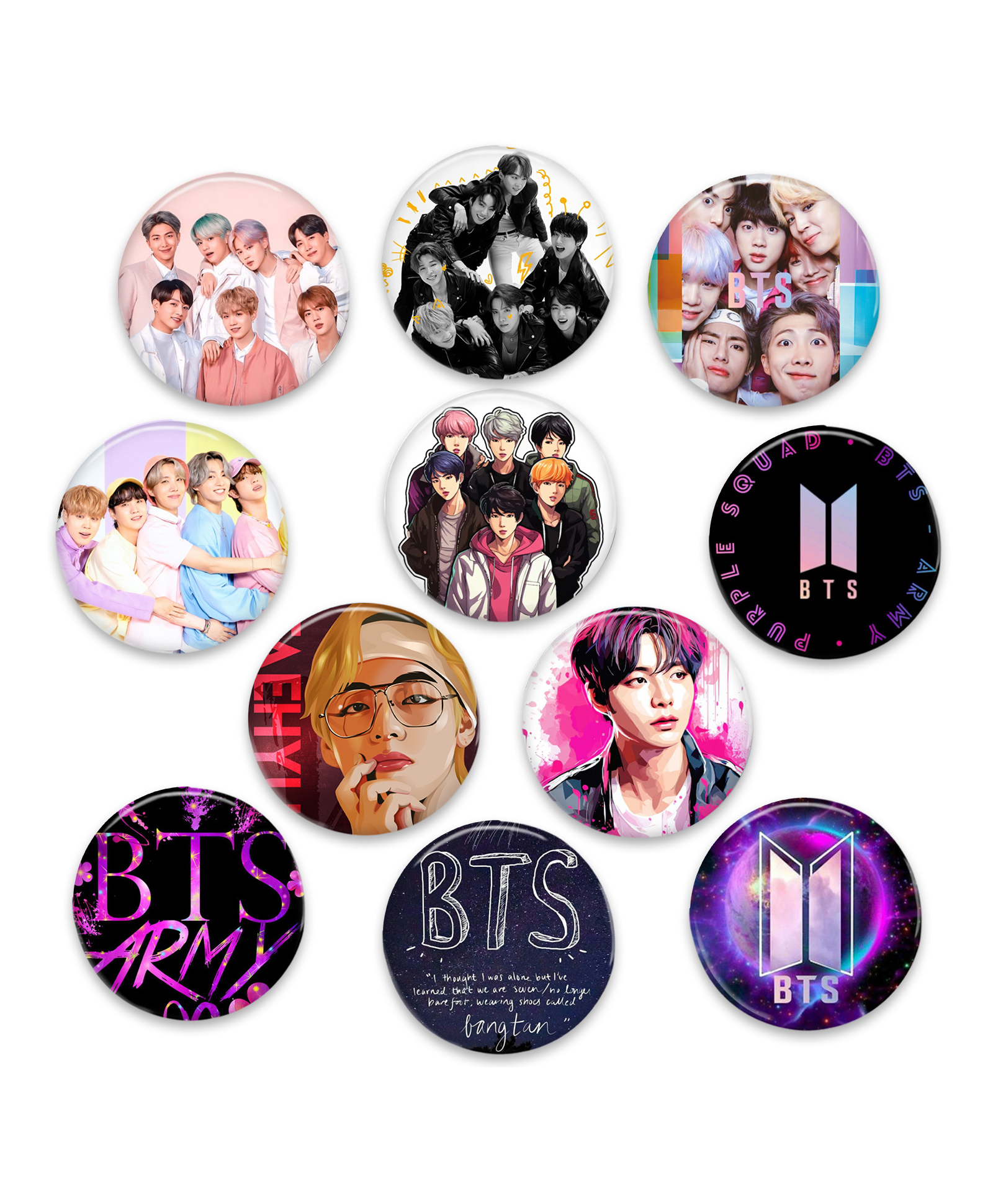 Zyozi BTS Cartoon Theme Badges, Cartoon Theme Birthday Badges Purple - Pack Of 11-picture-16