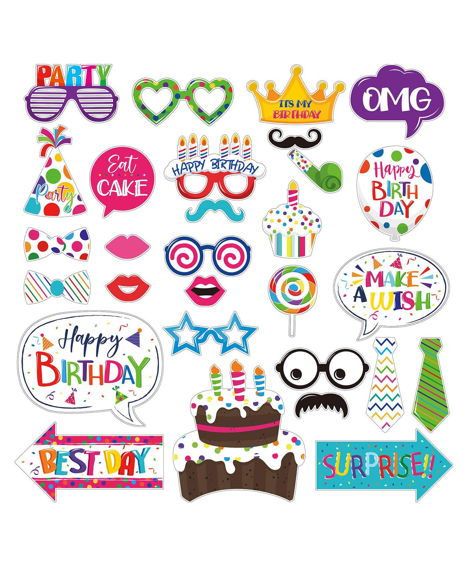 Zyozi Birthday Photo Booth Props Kit Colorful Funny Kids Props MultiColor - Pack of 29-image-23