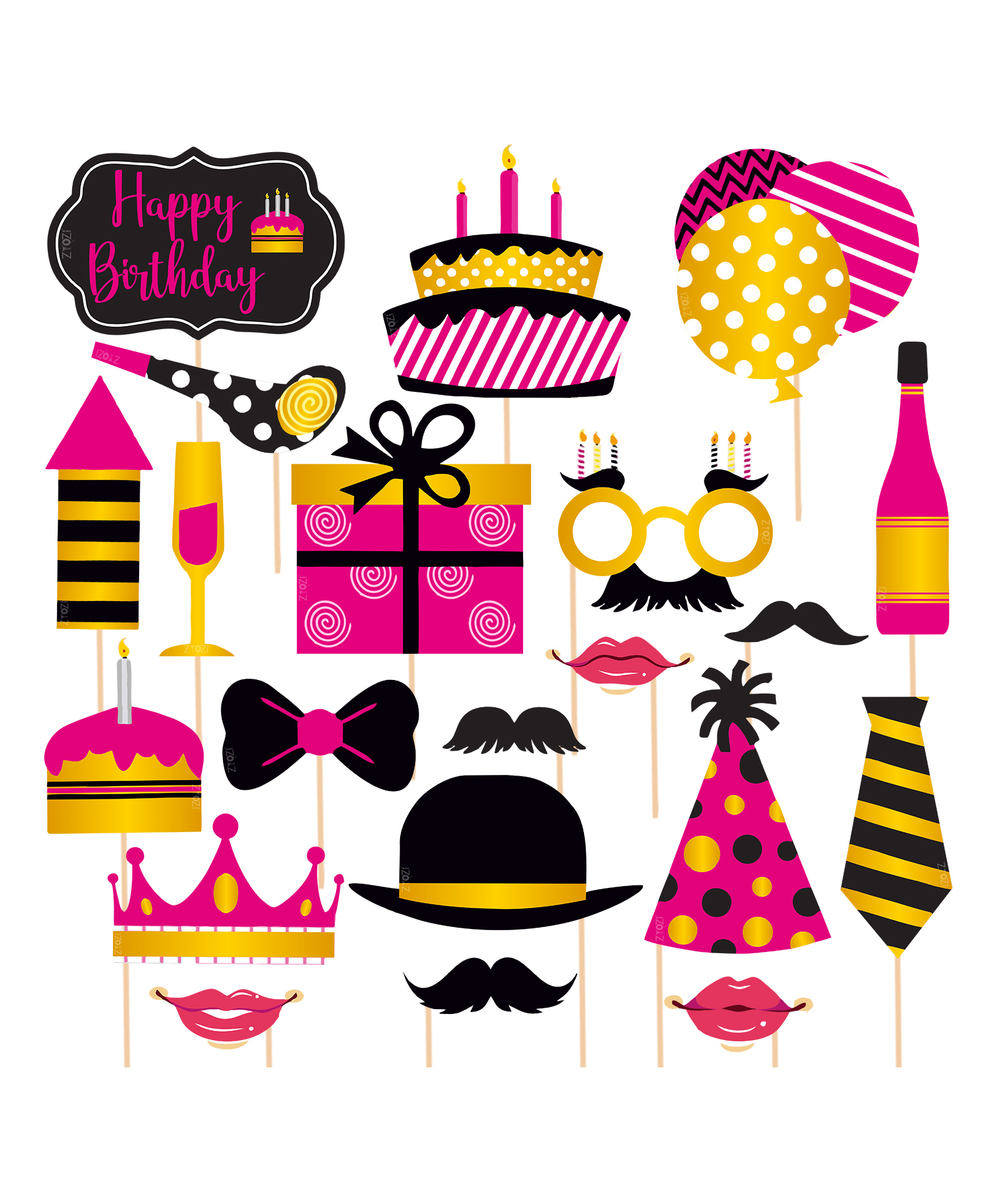 Zyozi Birthday Photo Booth Props Kit - Happy Birthday Party Props Pink and Gold-image-33