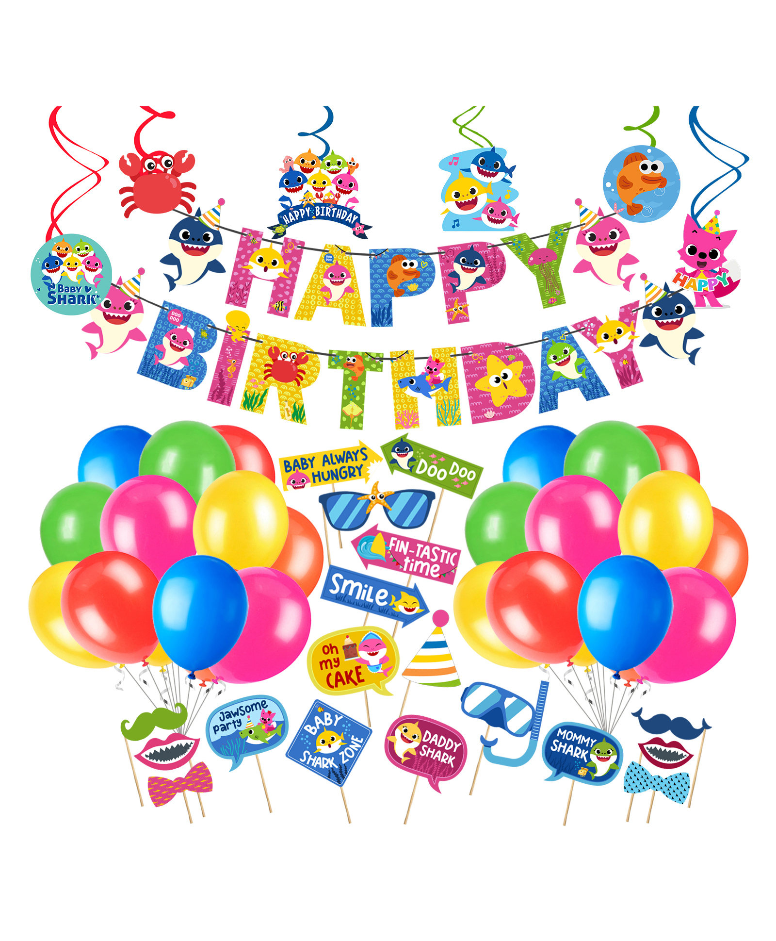 Zyozi Shark Theme Birthday Decorations Kit - Birthday Party Decorations MultiColor - Pack Of 50-picture-14