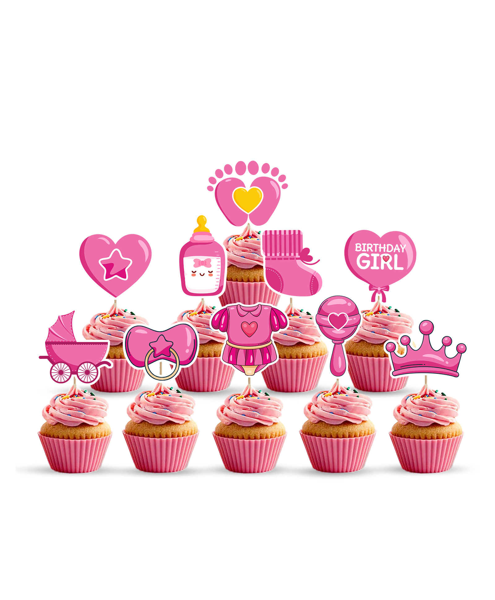 Zyozi Baby Girl Theme Birthday Cup Cake Toppers for Girls, Birthday Party Decorations - Pack of 10-picture-34
