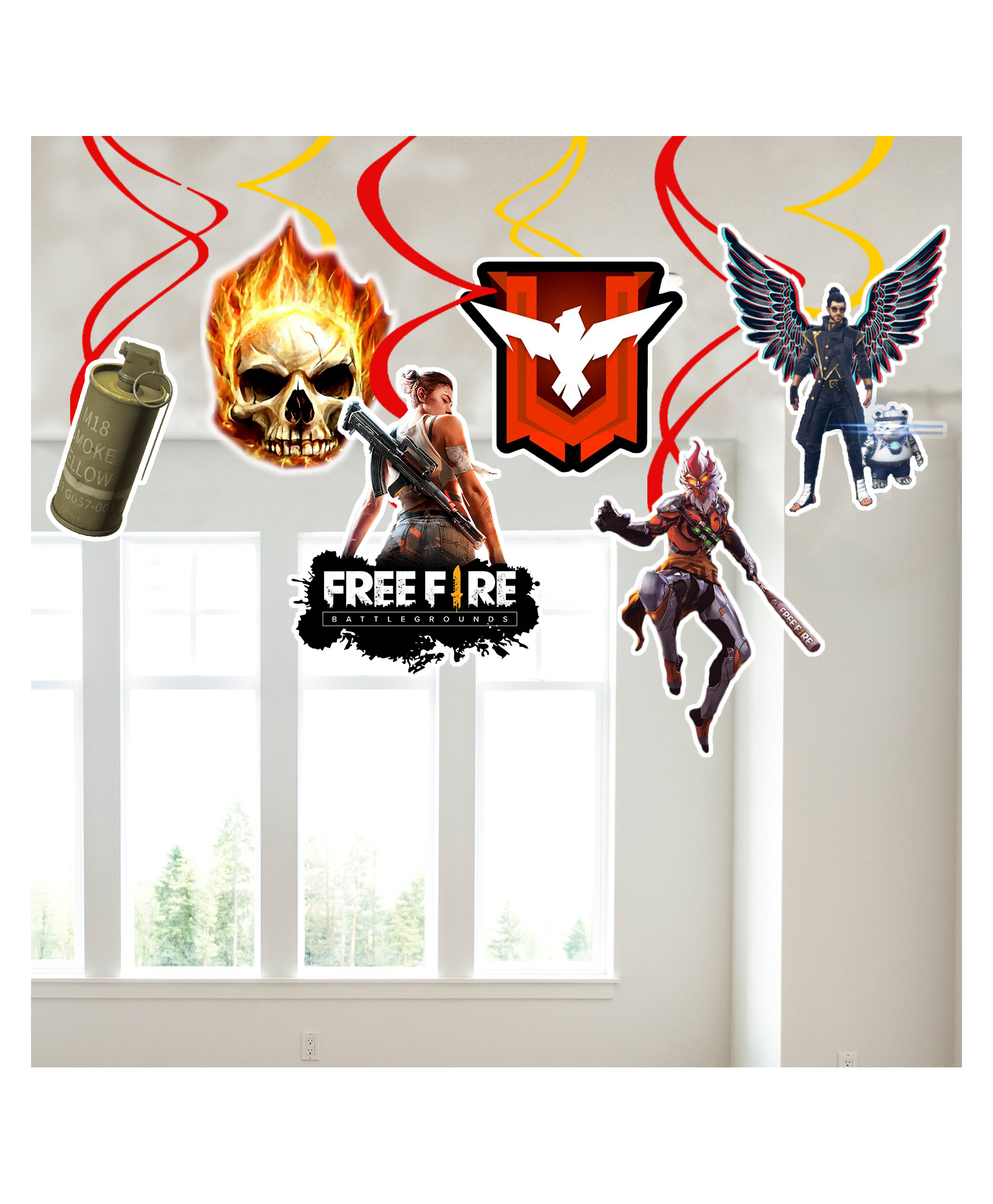 Zyozi Free Fire Theme Birthday Party Decorations Hanging Swirls MultiColor - Pack Of 6-image-36