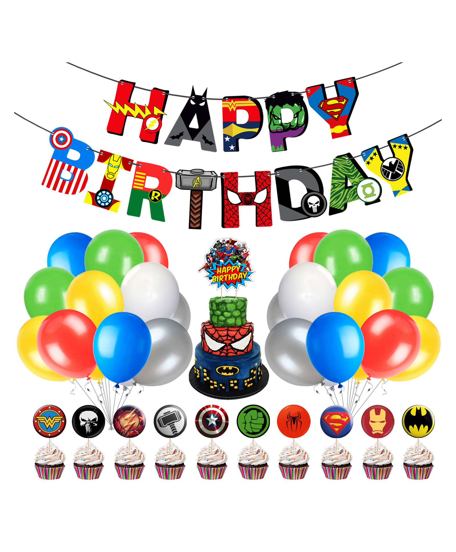 Zyozi Avenger Theme Birthday Decorations Set Banner Balloons Cupcake Cake Topper MultiColor - Pack of 37-image-20