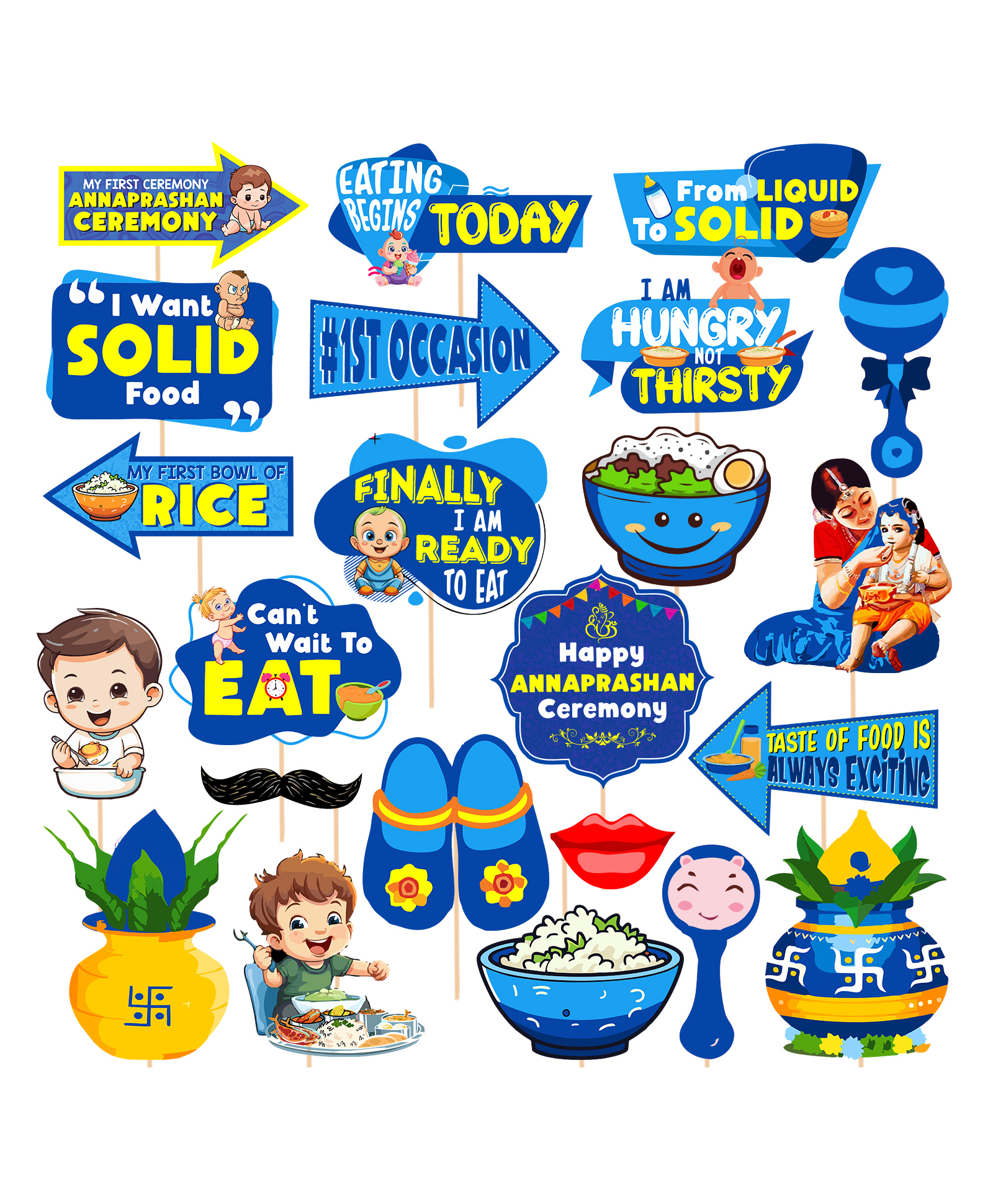 Zyozi Annaprasanam Decorations Photo Booth Props BLUE - Pack Of 23-image-43