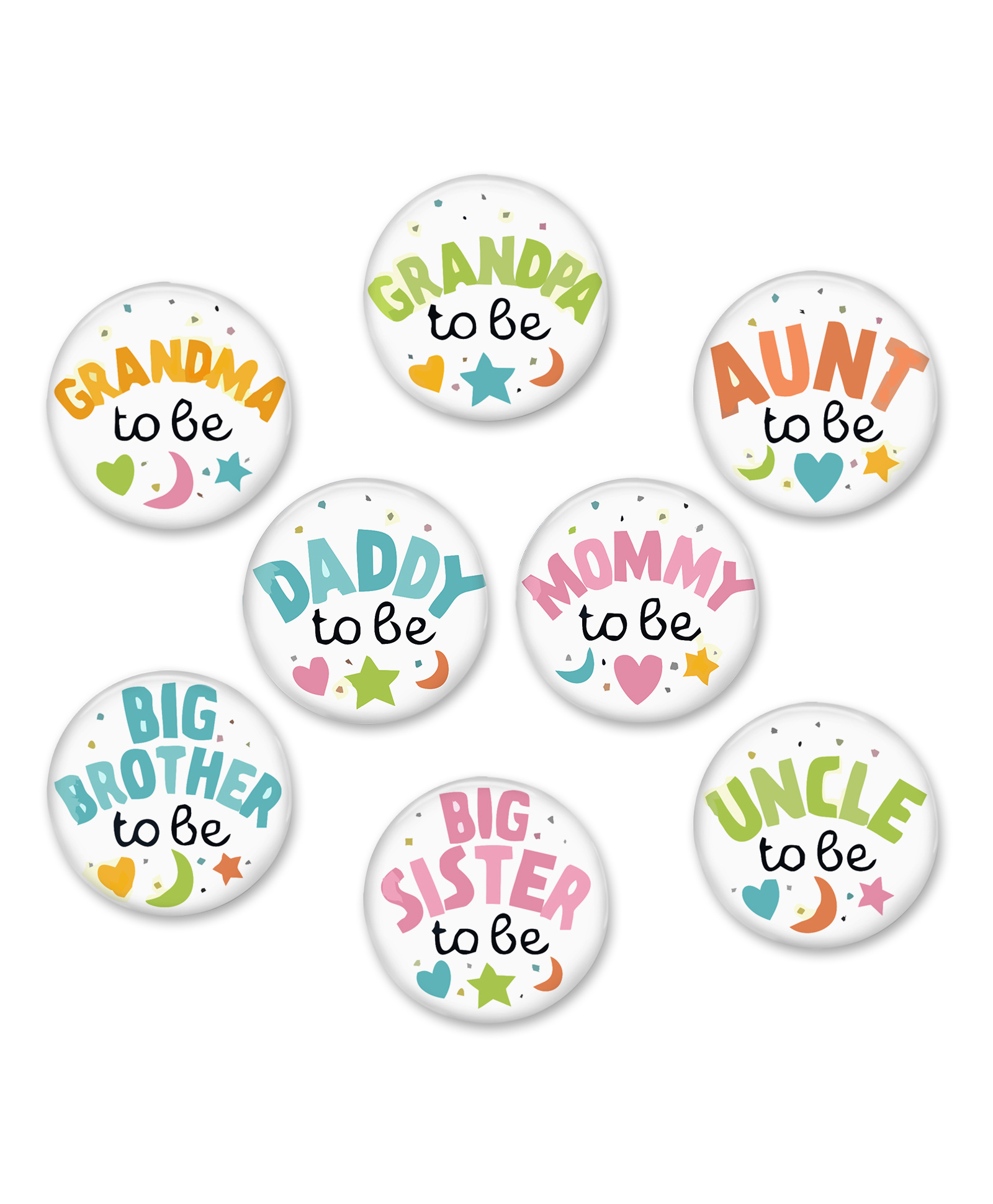 Zyozi Baby Shower Buttons Badges For Family, Tinplate Badge Pin MultiColor - Pack Of 8