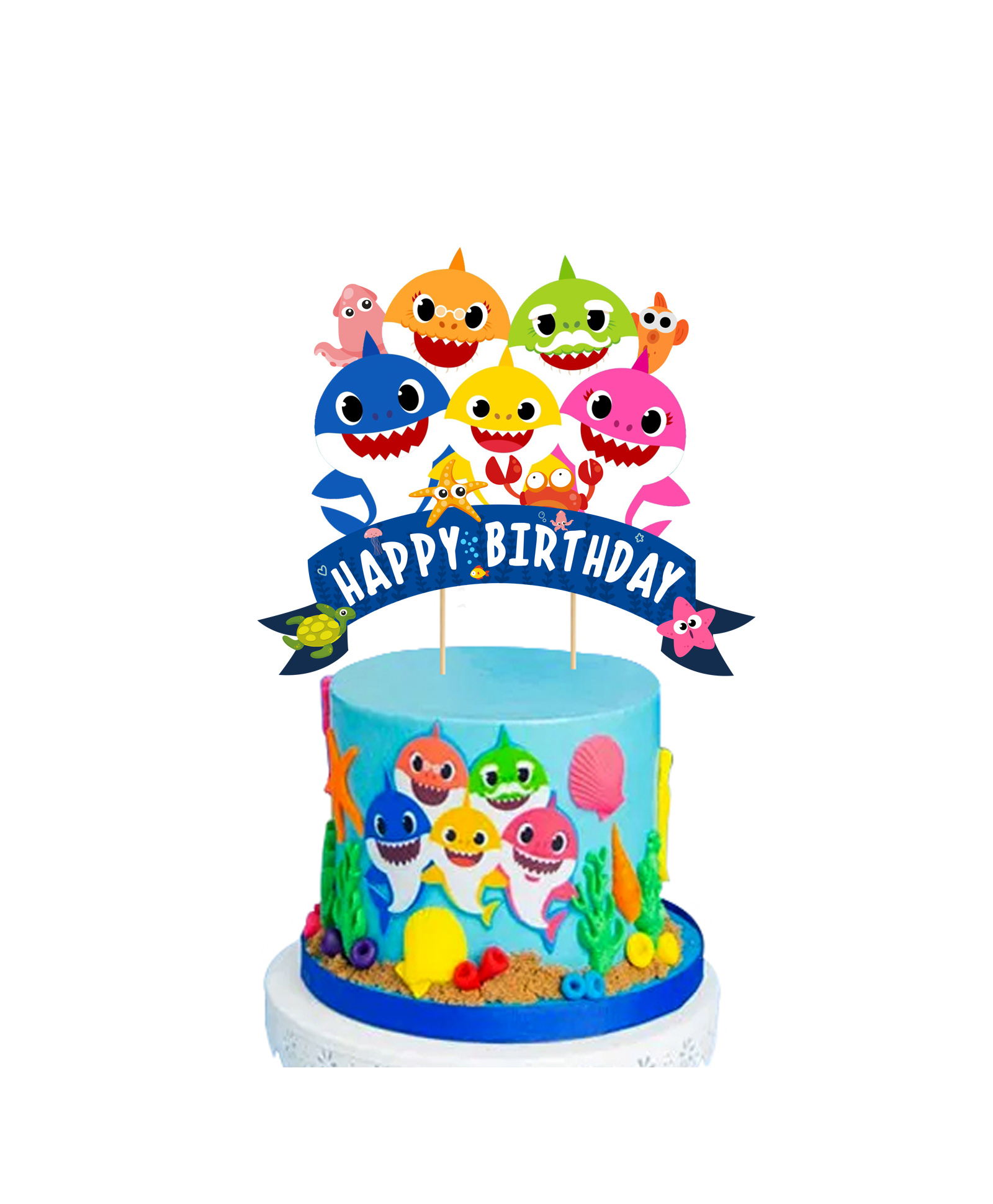 Zyozi Shark Theme Happy Birthday Cake Topper for Cute Shark Cake Decorations-picture-37