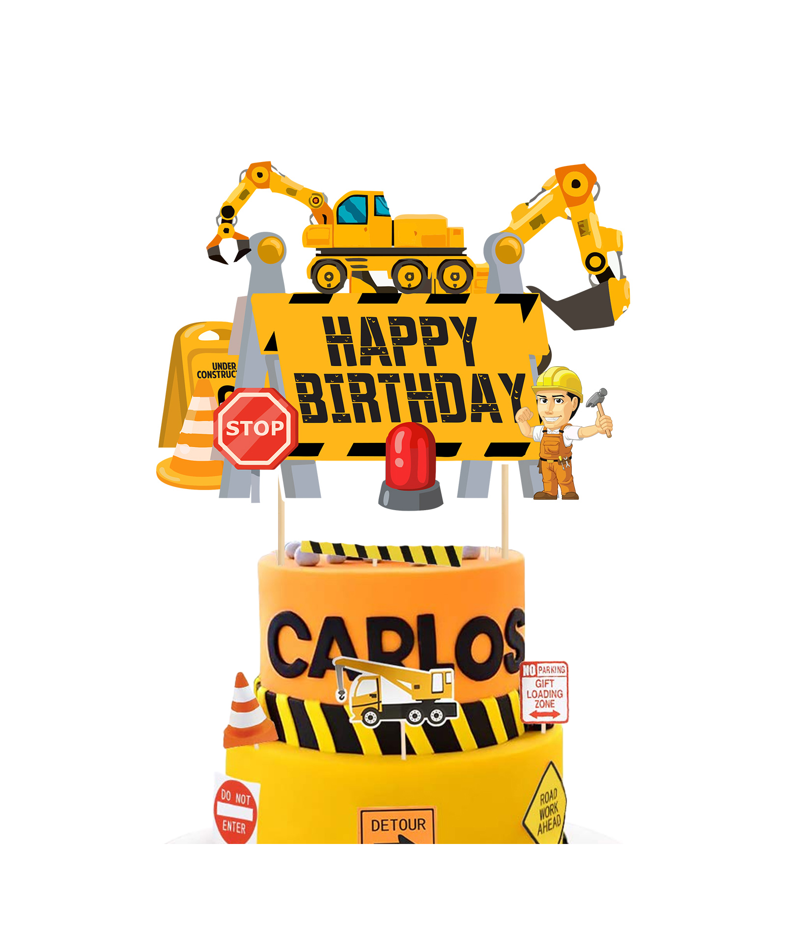 Zyozi Construction Theme Birthday Cake Topper Party Decorations for Kids-image-2