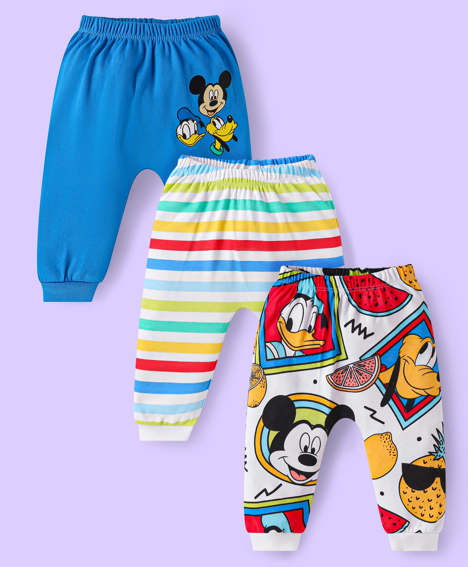 Babyhug Disney Interlock Knit Diaper Leggings with Mickey MouseGraphics Pack of 3 - Blue Red & Yellow-image-44
