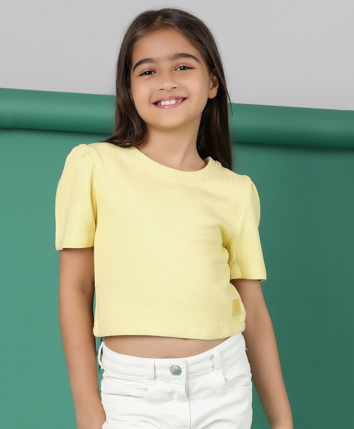 Tales & Stories Modal Half Sleeves Solid Top - Yellow-image-9