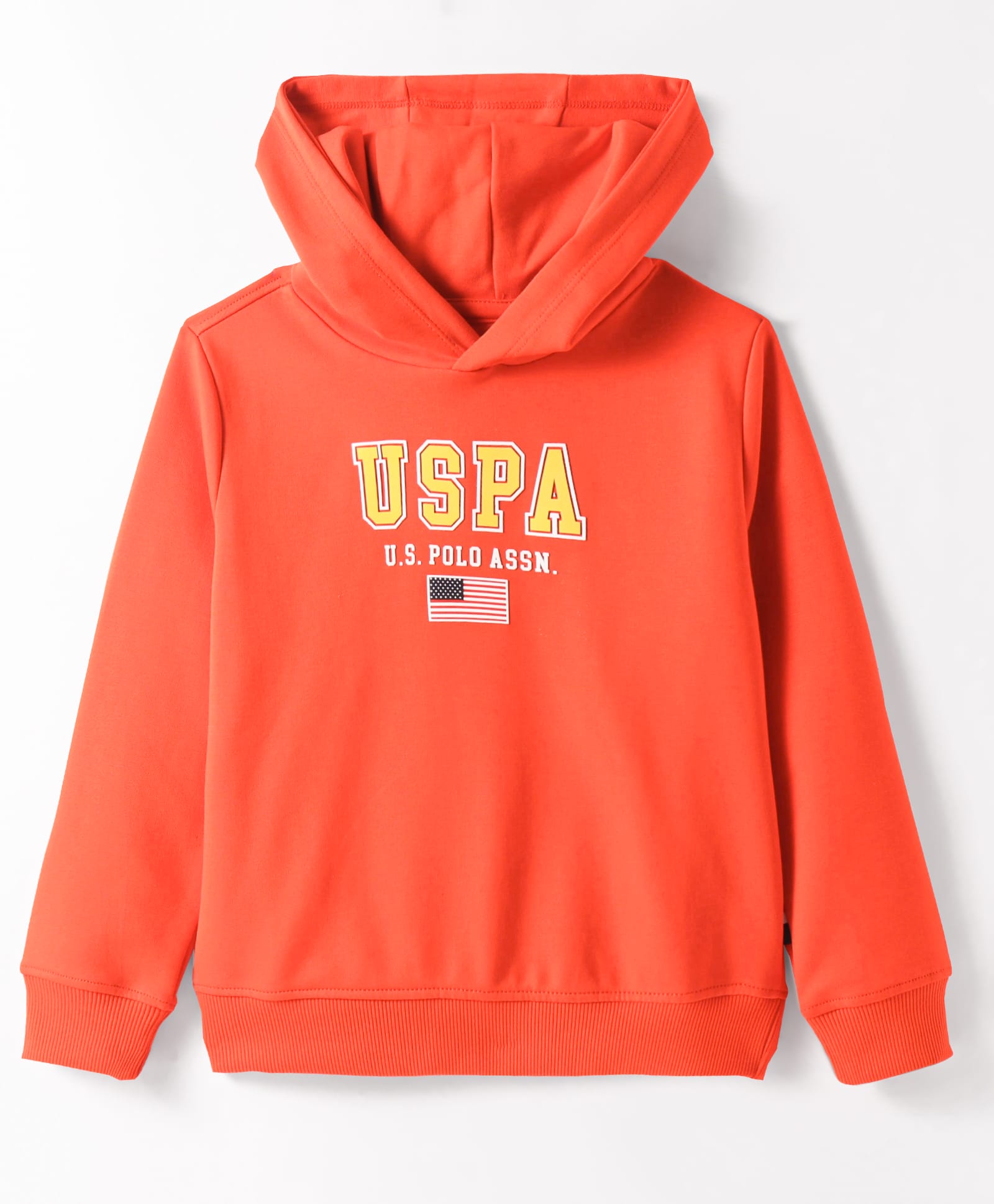 US Polo Assn Cotton Knit Full Sleeves Hooded Sweatshirt With Logo Print - Coral-picture-38