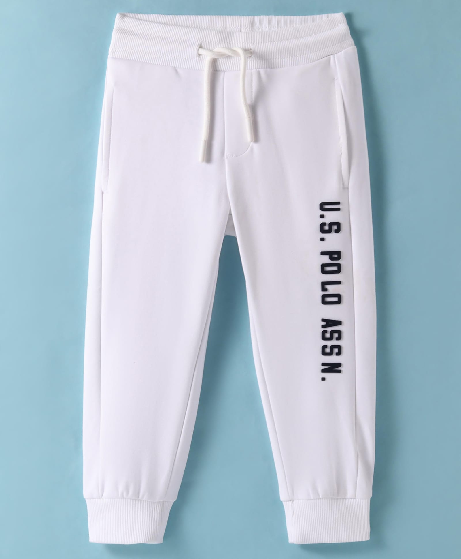 US Polo Assn Cotton Knit Full Length Lounge Pant with Text Patch - White-picture-45