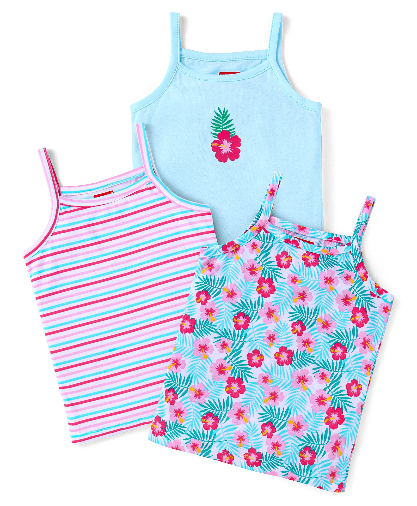 Babyhug 100% Cotton Singlet Sleeves  Slips Stripes & Floral Print Pack of 3 -  Blue & White-image-24