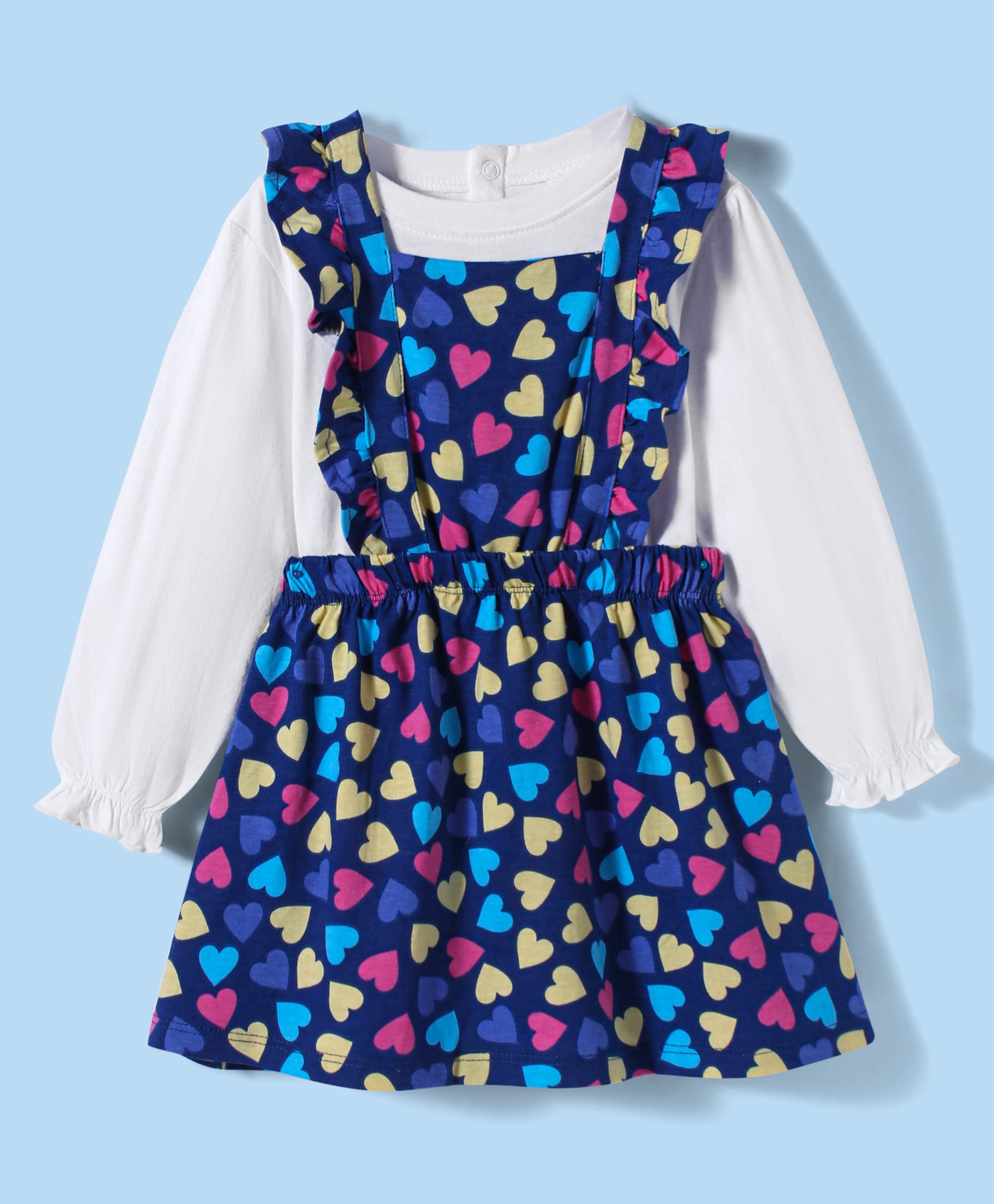 Babyhug Cotton Knit Full Peasant Sleeves Solid Colour Top & Heart Printed Frock - Navy Blue-image-14