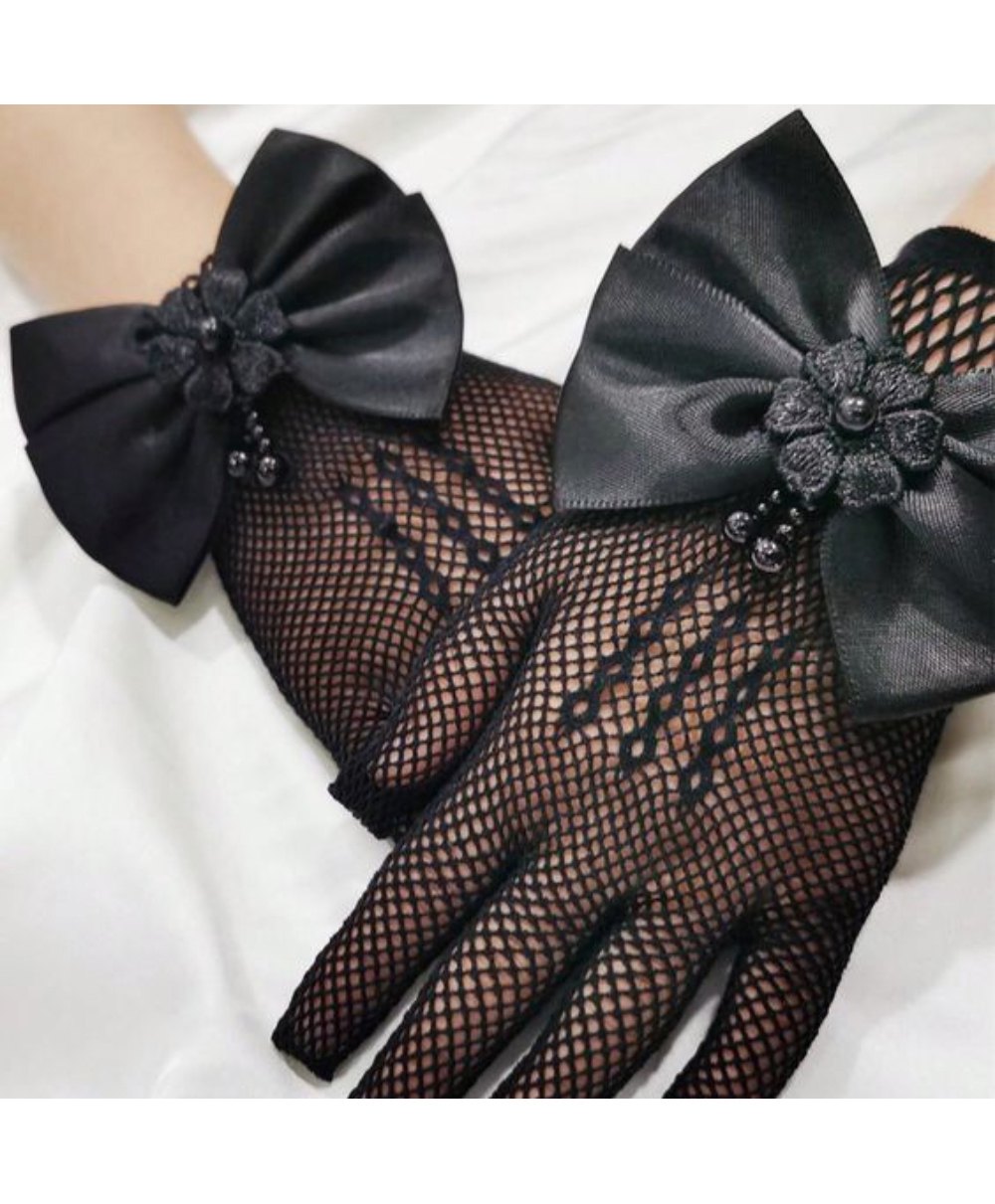 Tipy Tipy Tap Fullfinger Netted Bow Gloves - Black-picture-13
