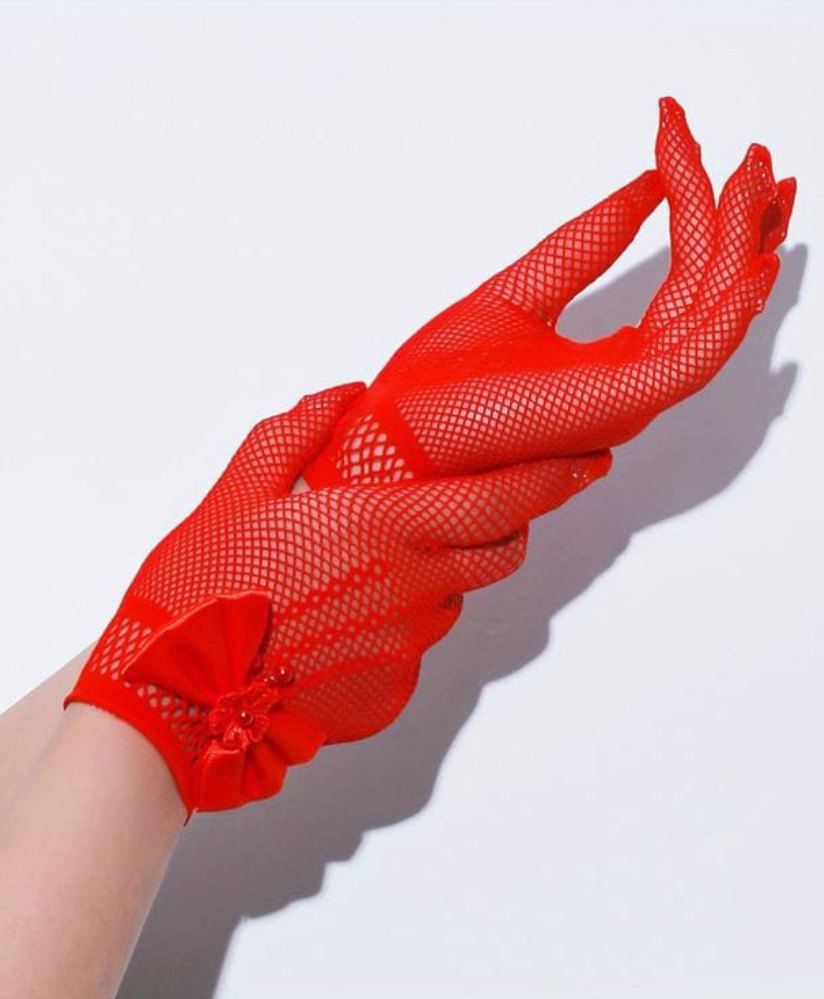 Tipy Tipy Tap Fullfinger Netted Bow Gloves - Red-image-7