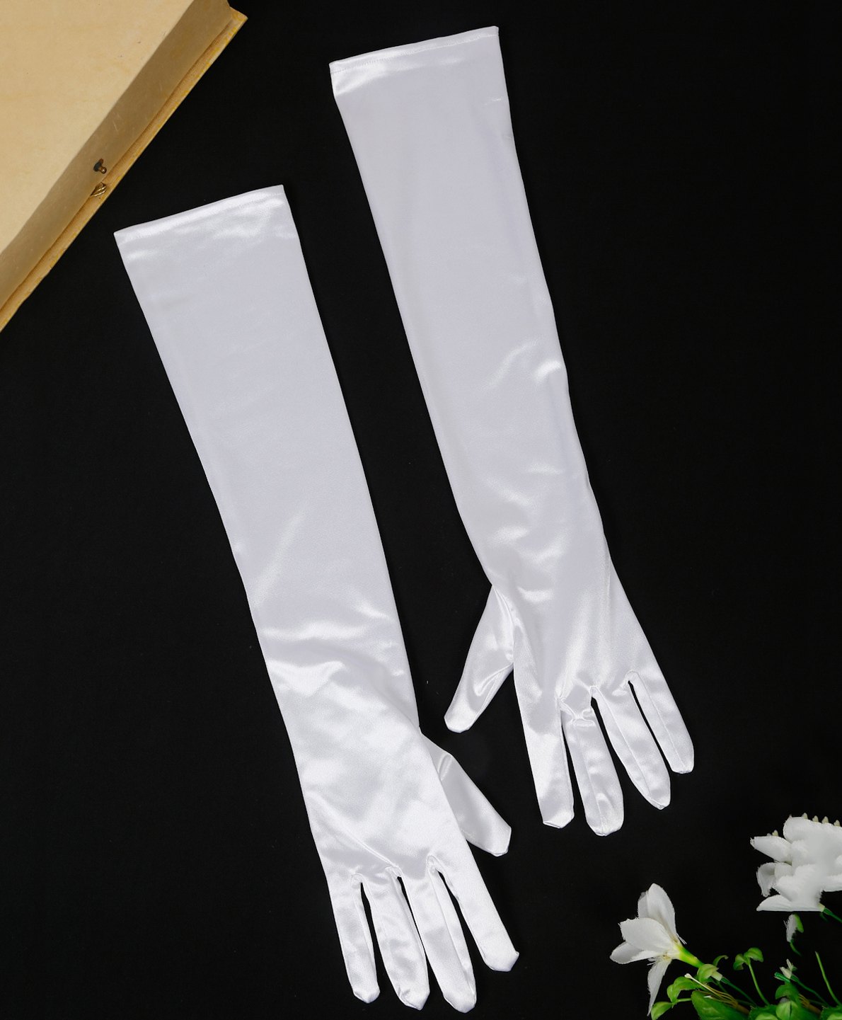 Tipy Tipy Tap Fullfinger Satin Elbow Length Gloves - White-picture-18