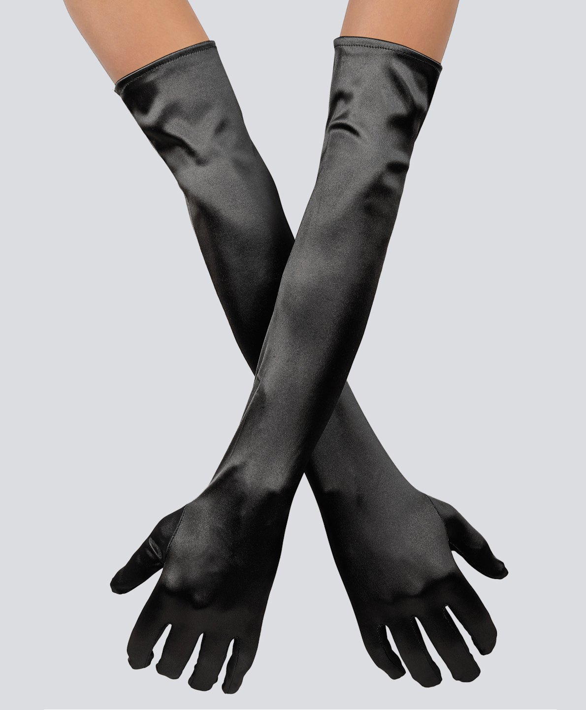 Tipy Tipy Tap Fullfinger Satin Elbow Length Gloves - Black